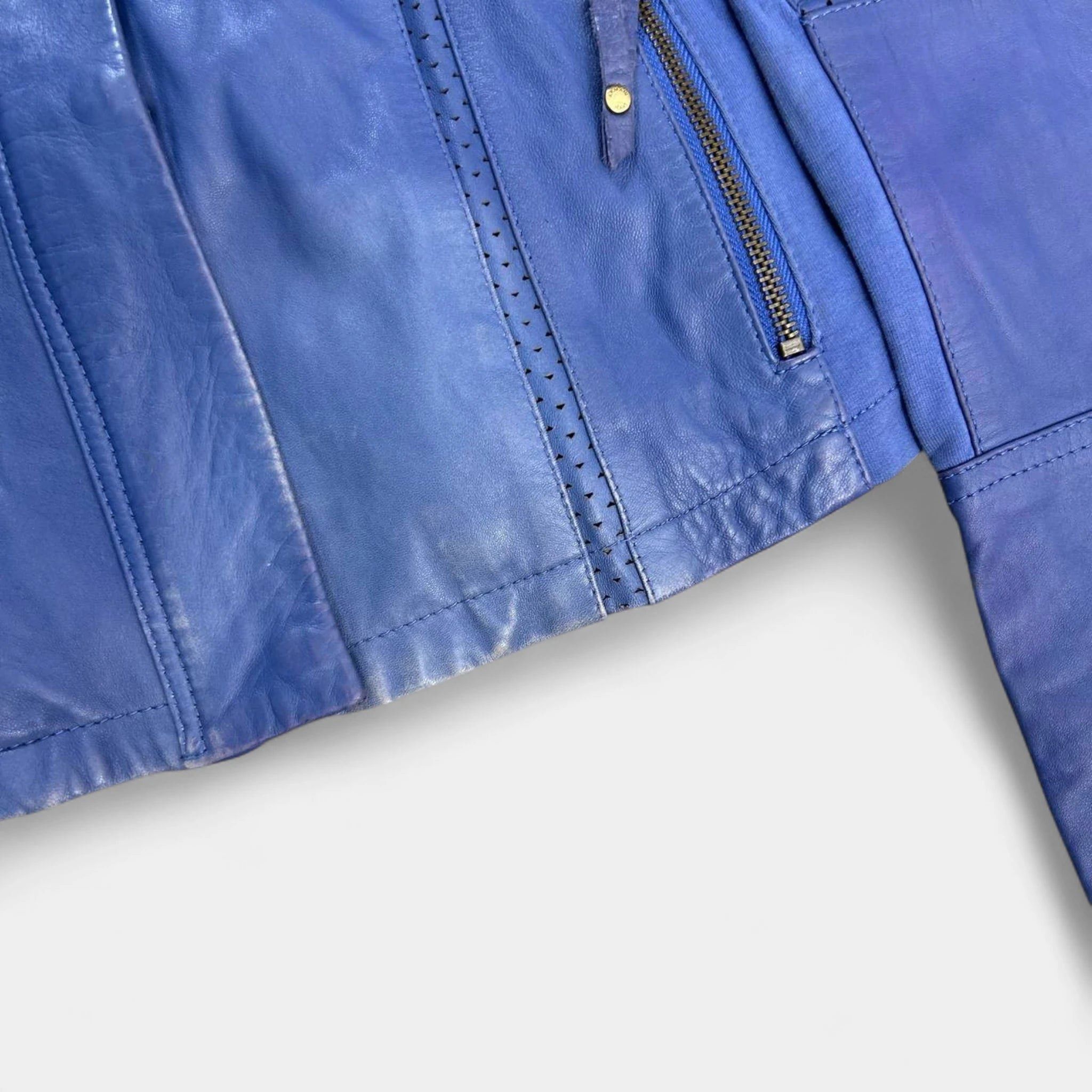 Armani Armani Jeans Leather Blue Biker Jacket Size US XS / EU 42 / 0 - 4 Thumbnail