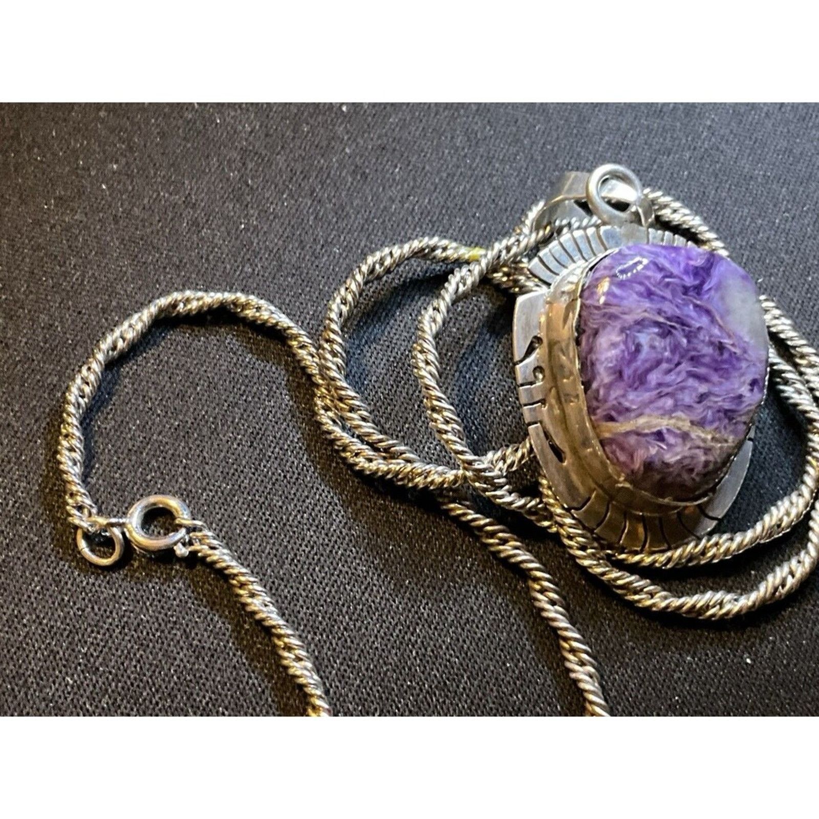 Other Sterling Rare Navajo Pendant With Chardite Stone 17in Chain Size ONE SIZE - 3 Thumbnail