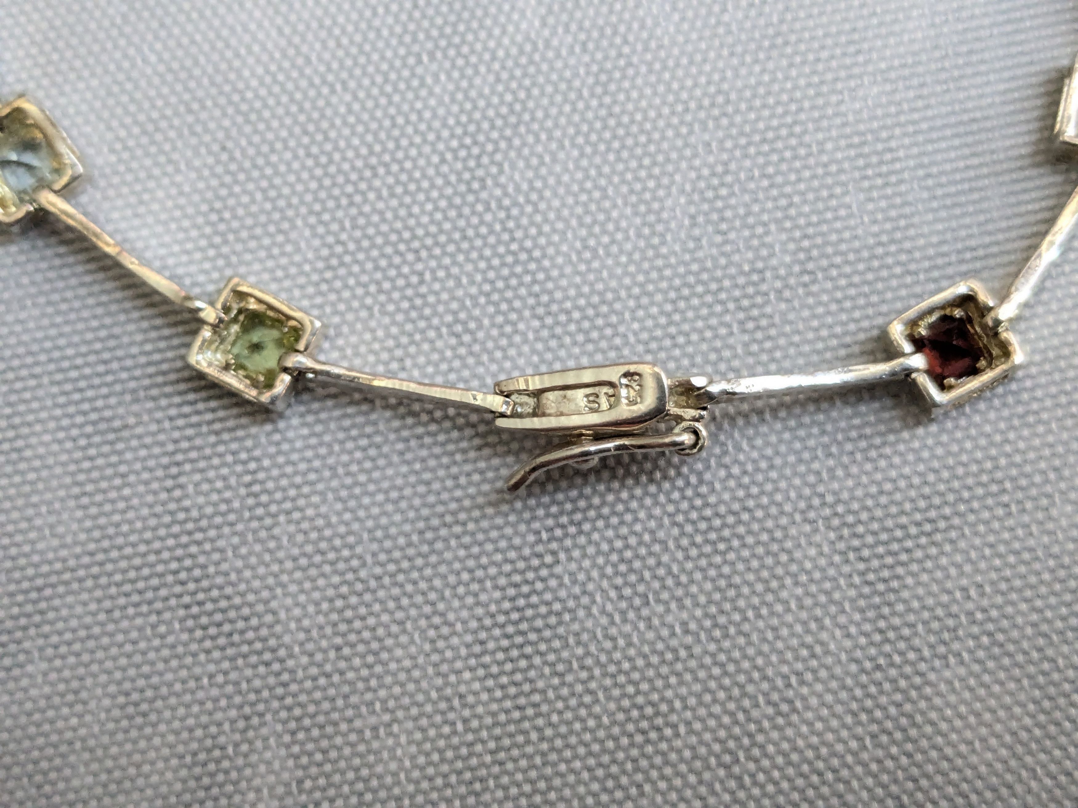 Jewelry Vintage Sterling Silver Tennis Bracelet Square 7" Rainbow Size ONE SIZE - 11 Thumbnail