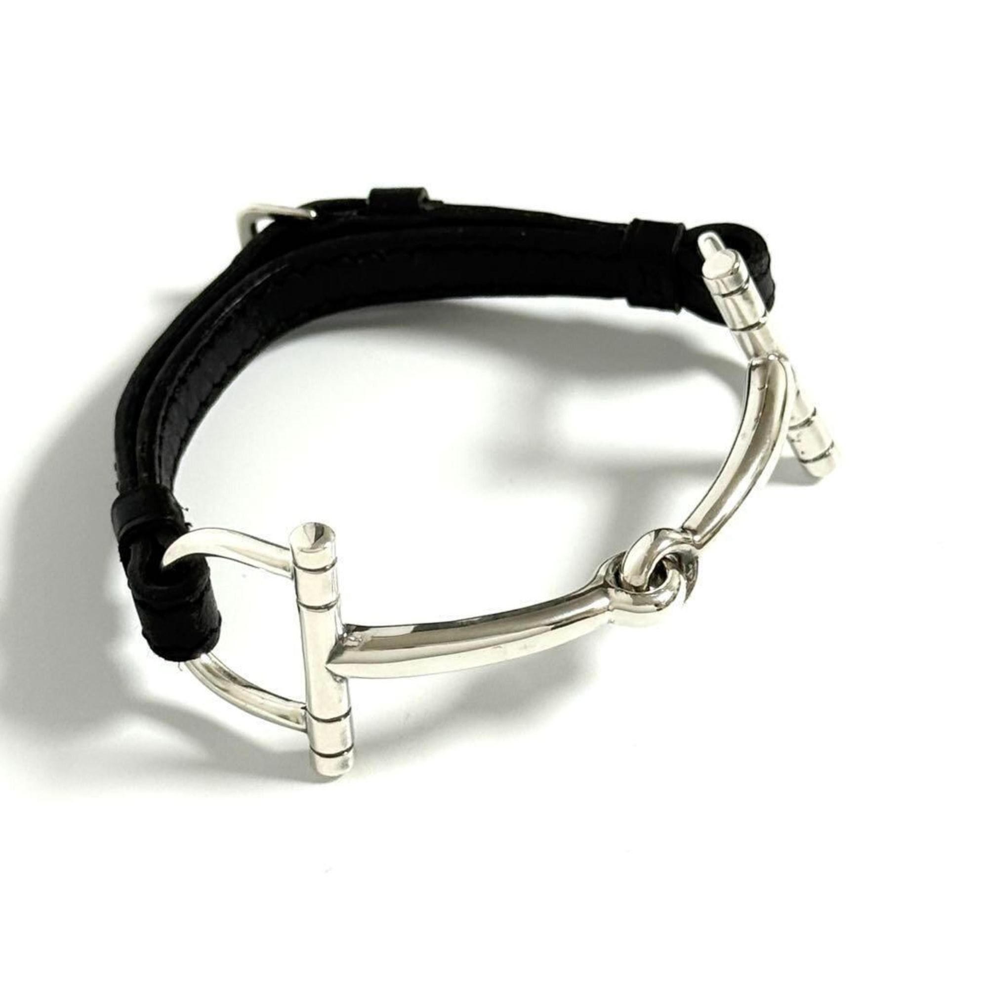 Hermes Hermes Horsebit Bracelet, Silver, Leather, Black, 16cm Size ONE SIZE - 1 Thumbnail