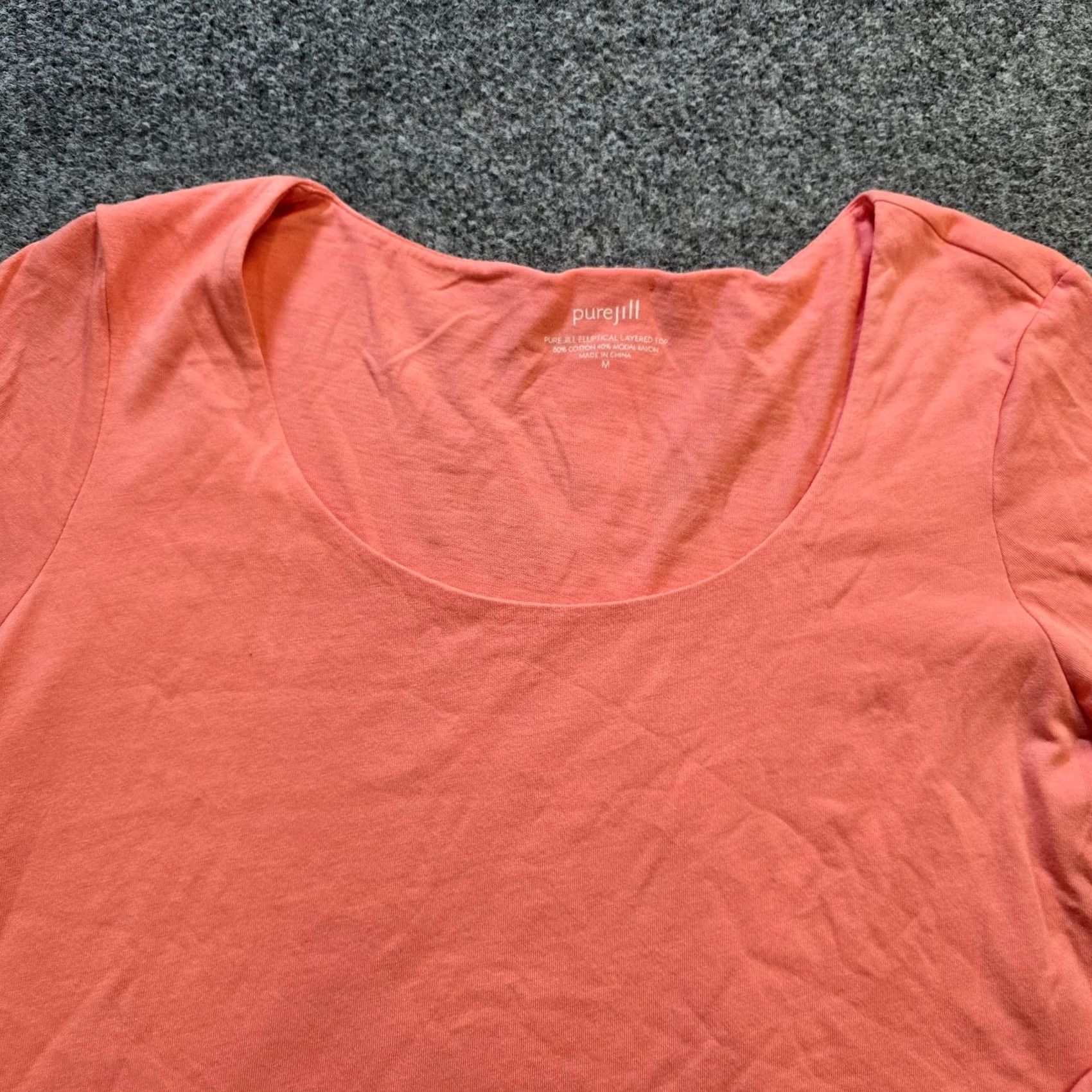J. Jill J Jill Top Women M Orange 3/4 Sleeve Elliptical Layered Capsule Casual Shirt Blouse Regular Knit Cotton Modal Vintage No Size M / US 6-8 / IT 42-44 - 2 Thumbnail