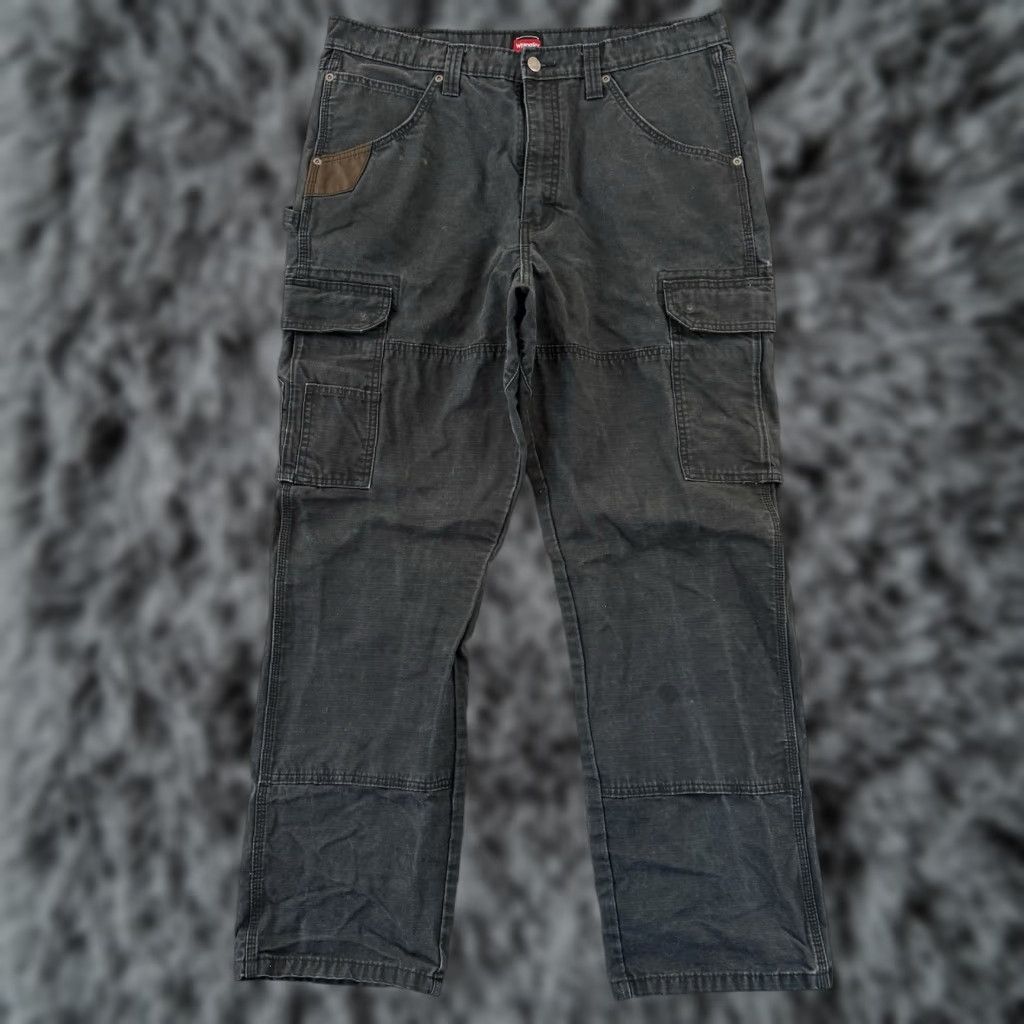 Wrangler VINTAGE Wrangler Pants Men 36 Black Ripstop Canvas Double Knee Cargo Carpenter Pants 36 Black 90s Mens Size US 36 / EU 52 - 1 Thumbnail