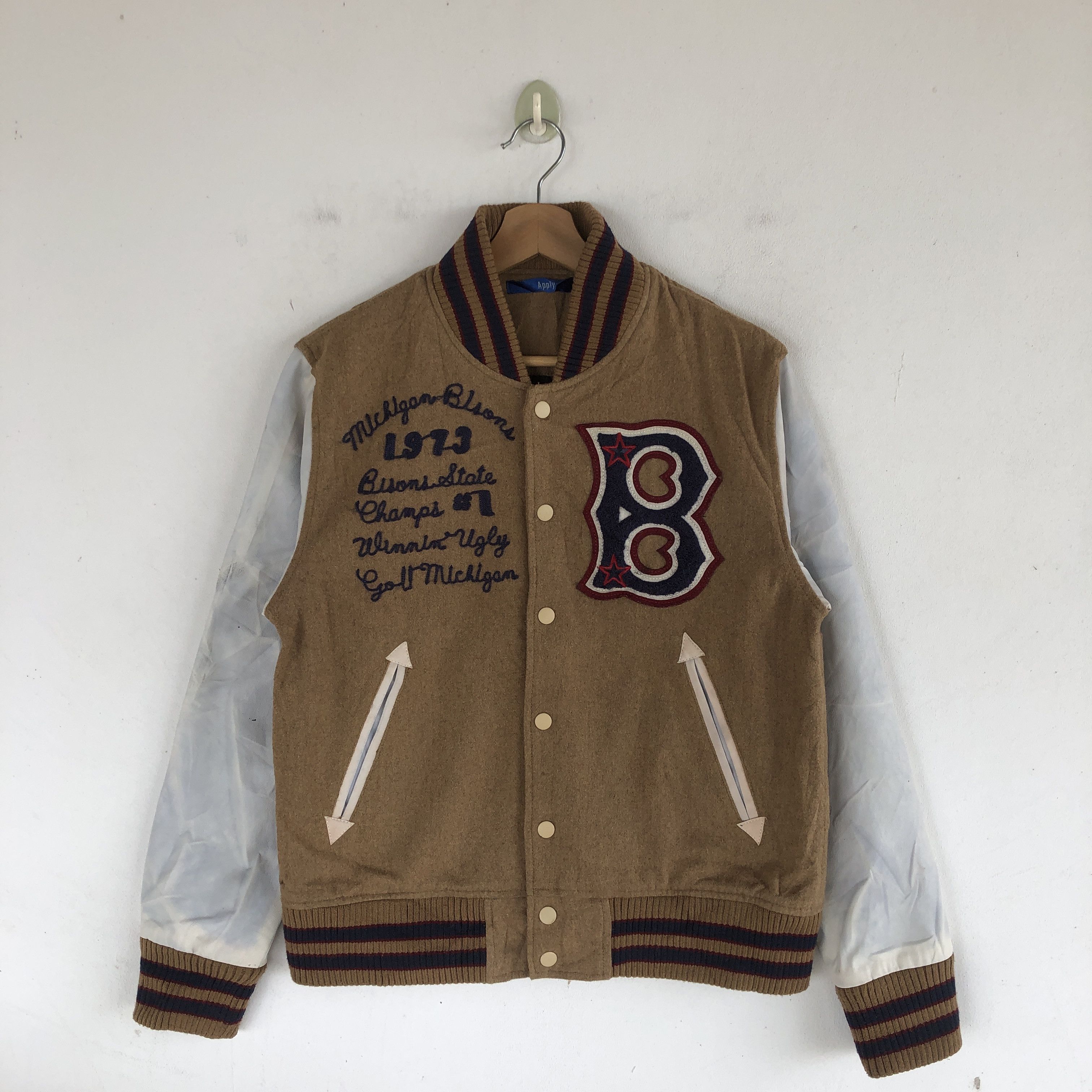 Japanese Brand × Vintage Vintage Apply Varsity Jackets Letterman Leather Wool Jacket Size M / US 6-8 / IT 42-44 - 1 Thumbnail