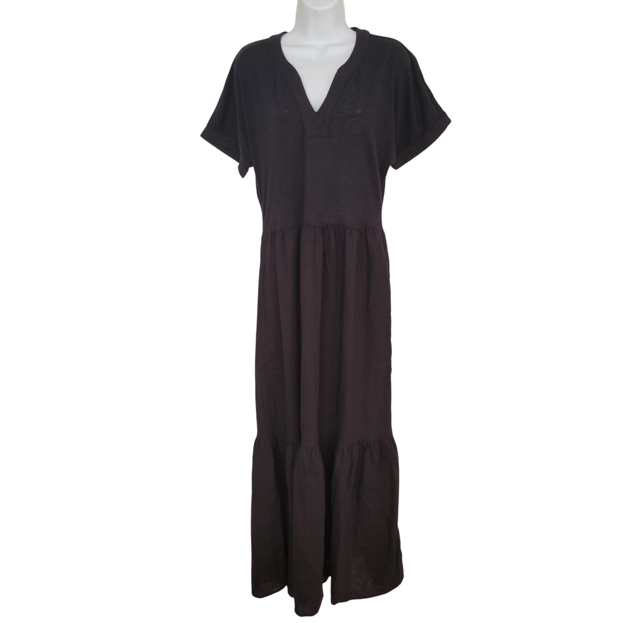 Elie Tahari Tahari M Black Maxi Dress V Neck Tiered Skirt Linen Blend Po |  Grailed