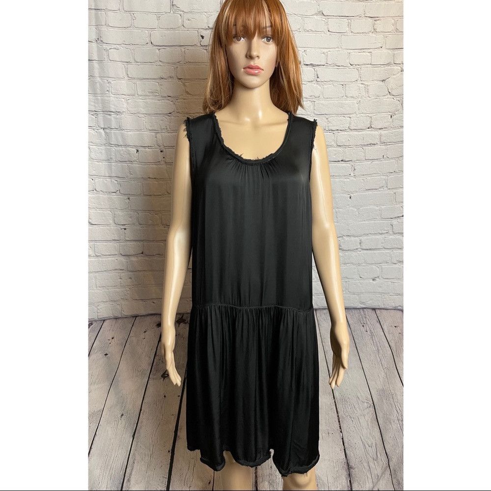 Other New $390 Raquel Allegra Black Satin Raw Edge DRESS Size M / US 6-8 / IT 42-44 - 3 Thumbnail