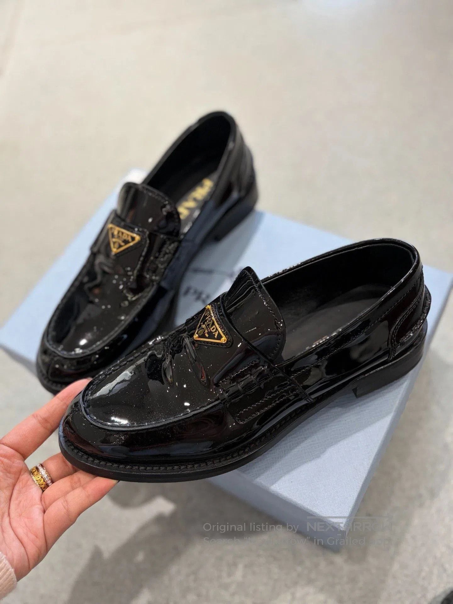 Prada Prada Black Gold Patent Leather Loafers. Size US 5 / IT 35 - 2 Thumbnail
