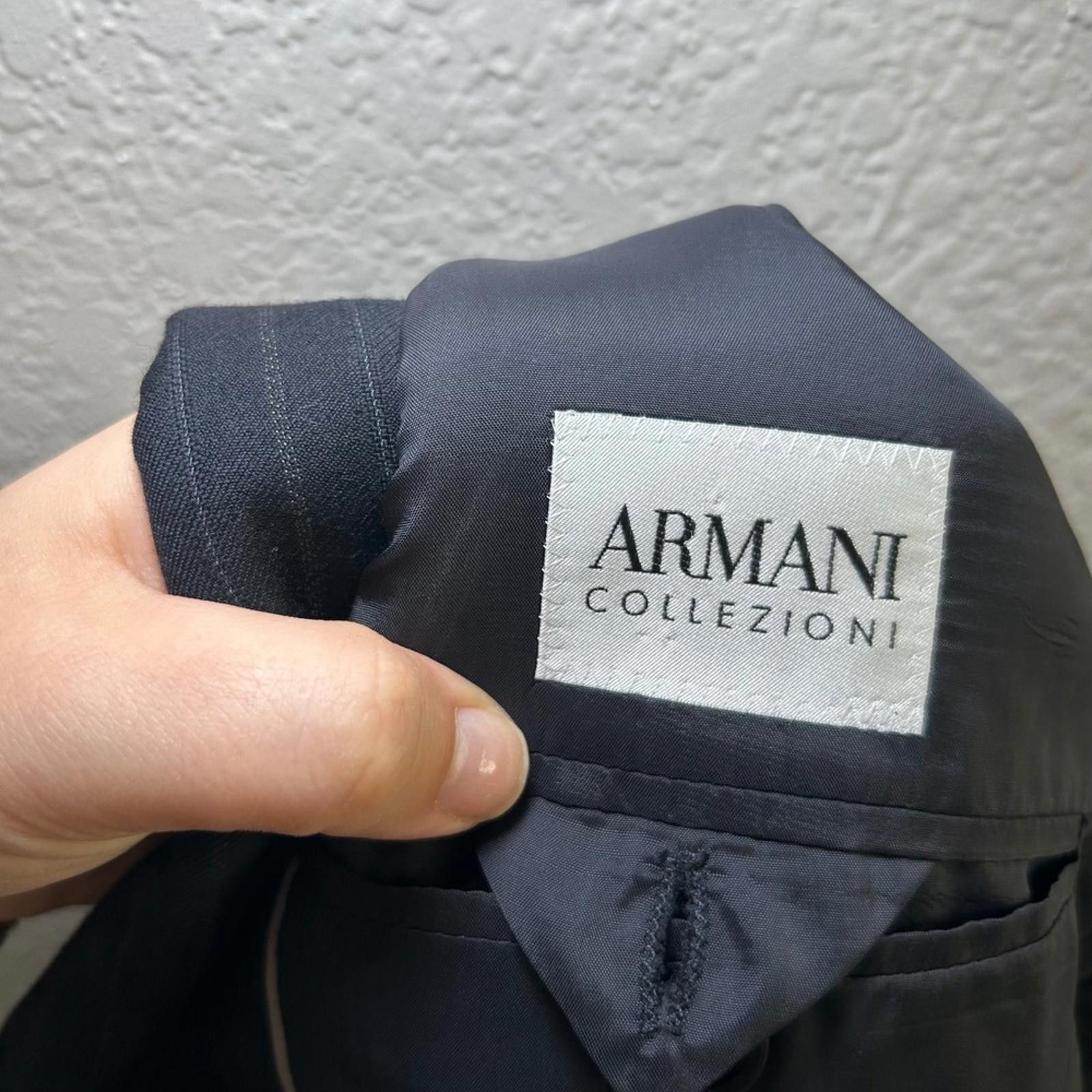Armani Collezioni ARMANI COLLEZIONI Men's Classic Pinstripe Wool Suit Blazer Size 46L - 6 Thumbnail
