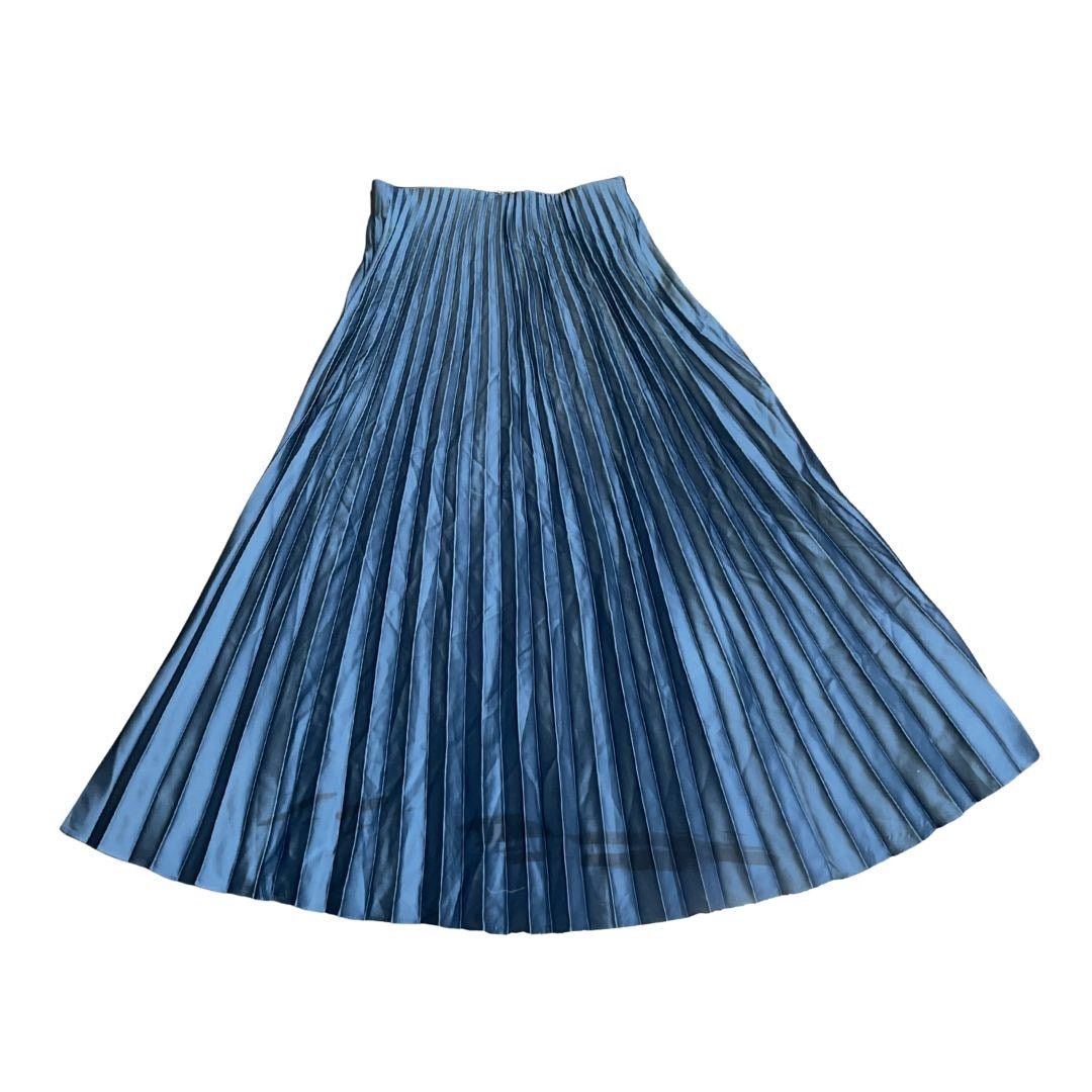 Zara Electric Blue Satin Pleated Midi Skirt XS Elastic Waistband Size 25" / US 0 / IT 36 - 1 Thumbnail