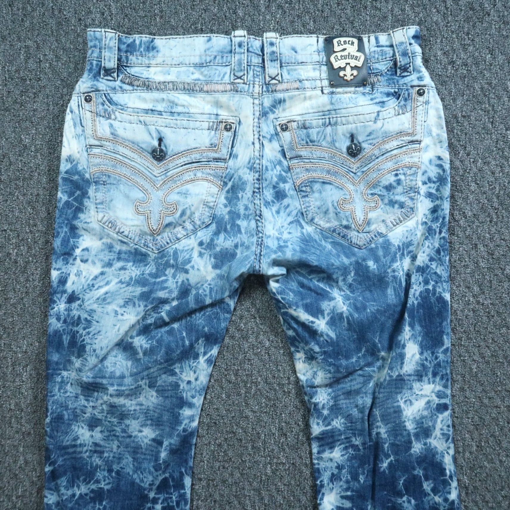 Vintage Rock Revival Jeans Men 40x28 Blue Dorsett Alt Straight Acid Wash Distressed Size US 40 / EU 56 - 7 Thumbnail