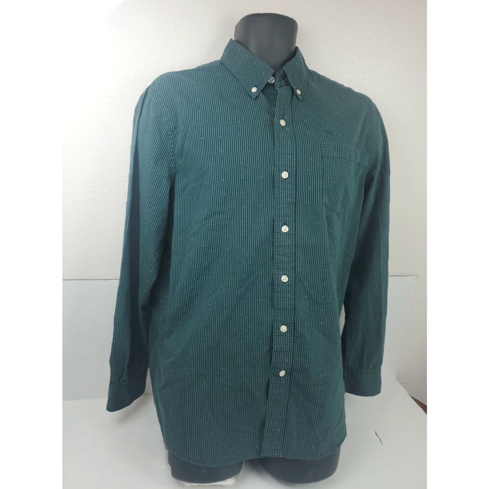 Chaps CHAPS Shirt Button-Down Striped Green Navy Stretch Easy Spandex Car Regular L Mens Size US L / EU 52-54 / 3 - 2 Thumbnail