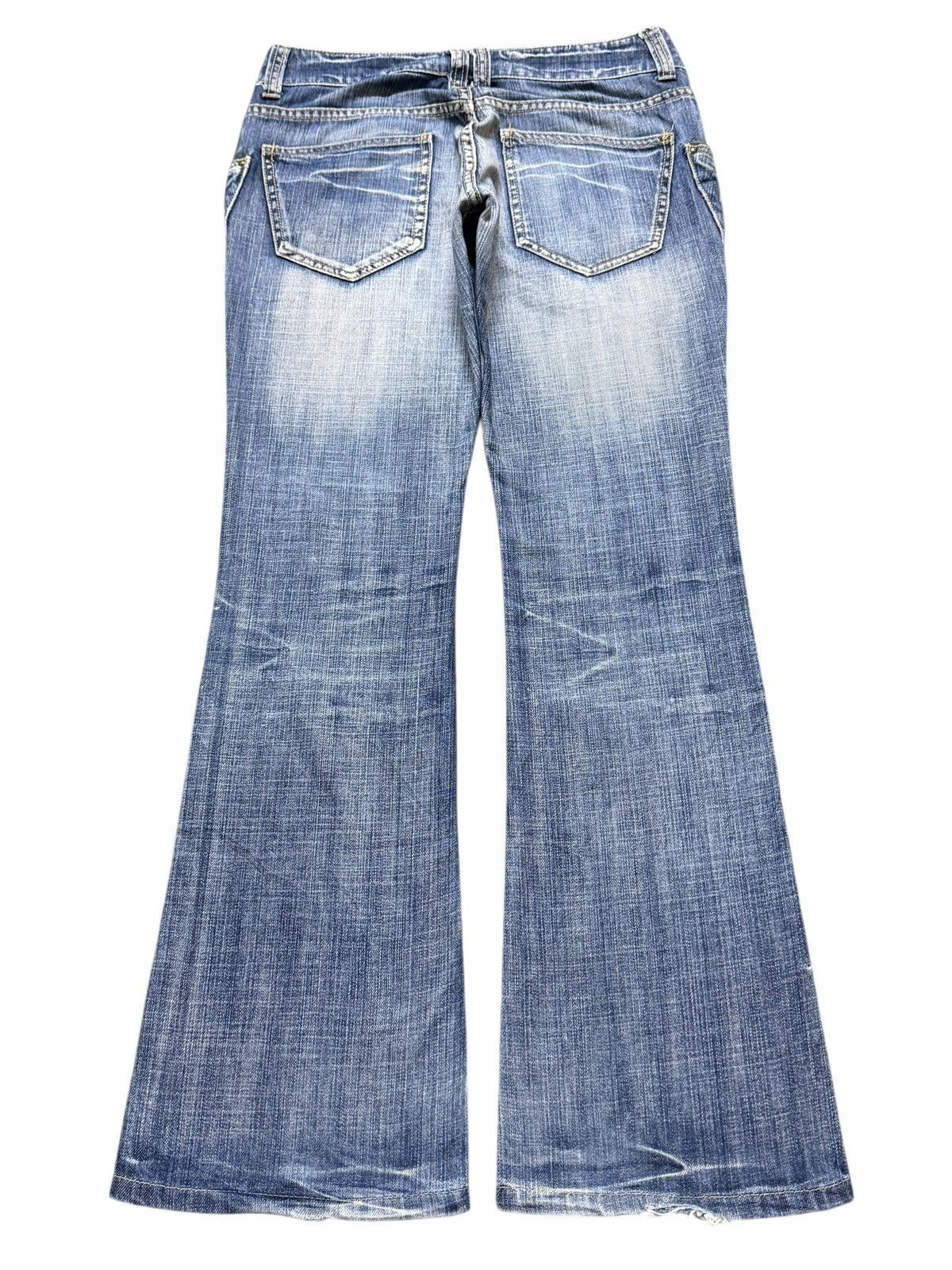 If Six Was Nine Vintage Michel Klein Blue Faded Wash Distress Wide Leg Flare Size US 30 / EU 46 - 2 Thumbnail