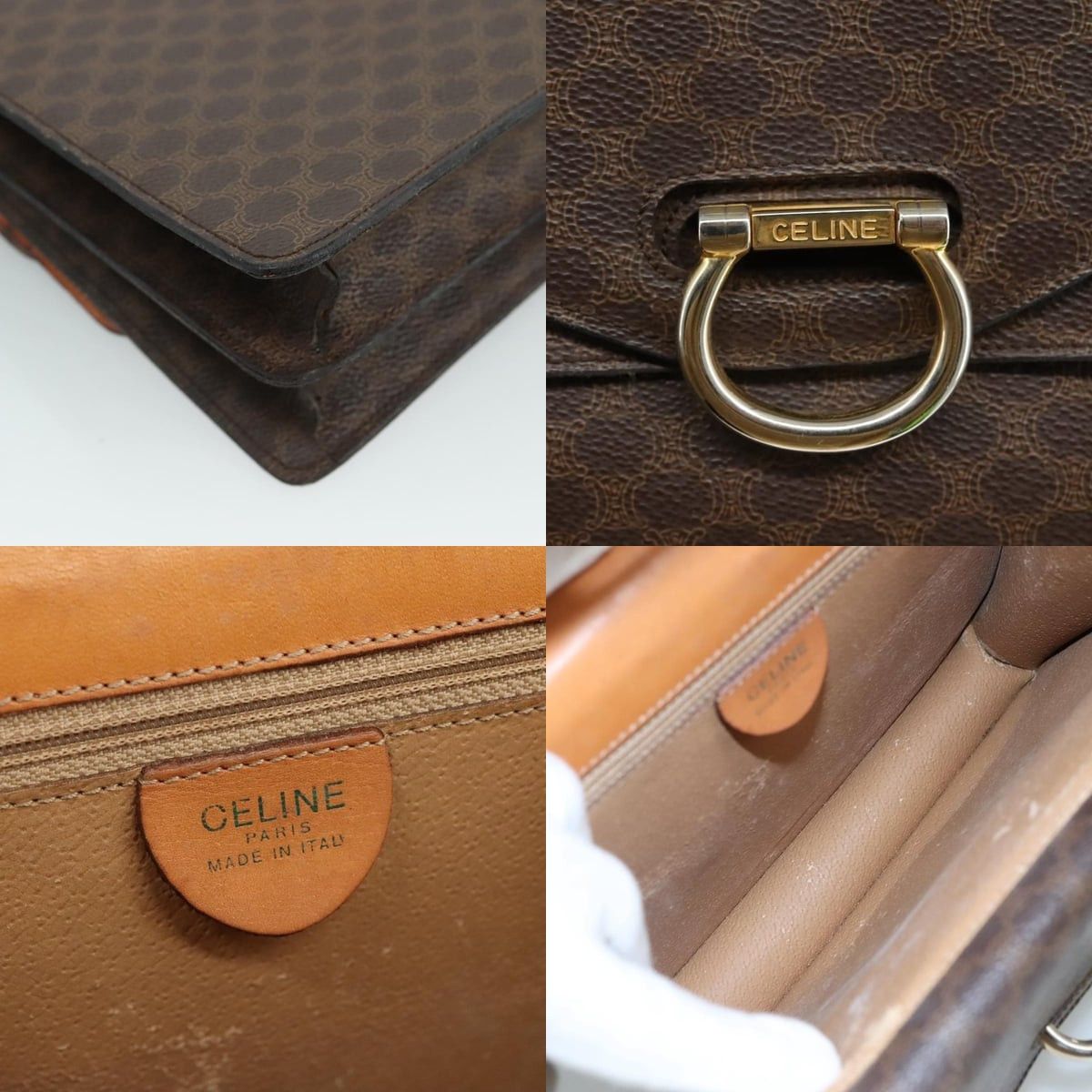 Celine CELINE Macadam Canvas Hand Bag Pvc Leather Brown Size ONE SIZE - 11 Thumbnail