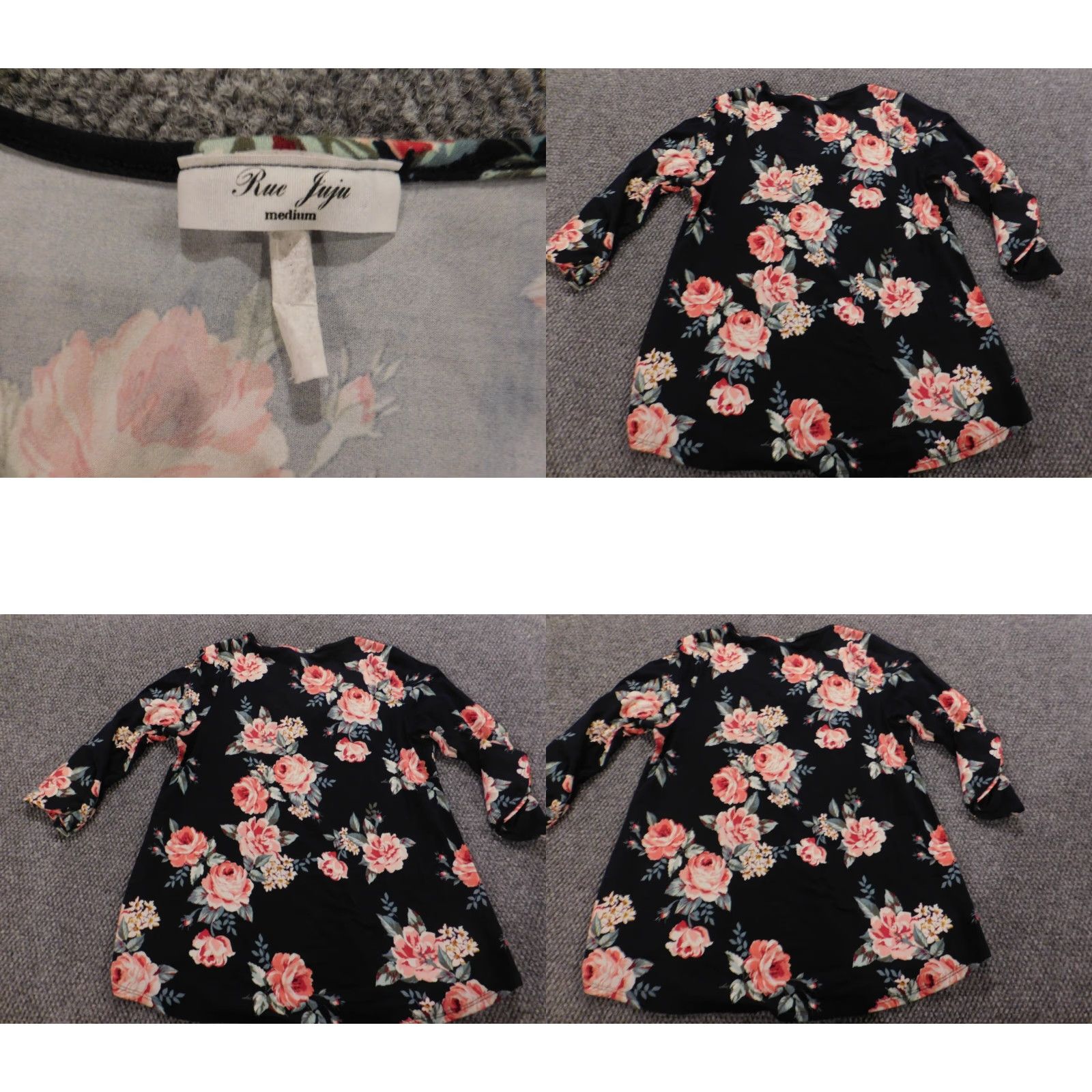 Vintage Rue Juju Womens Blouse Shirt Regular Medium Black Floral Stretch Crew Neck Long Sleeve Casual Zipper timeless Classic Vector: none (avoid adding). Size M / US 6-8 / IT 42-44 - 8 Thumbnail