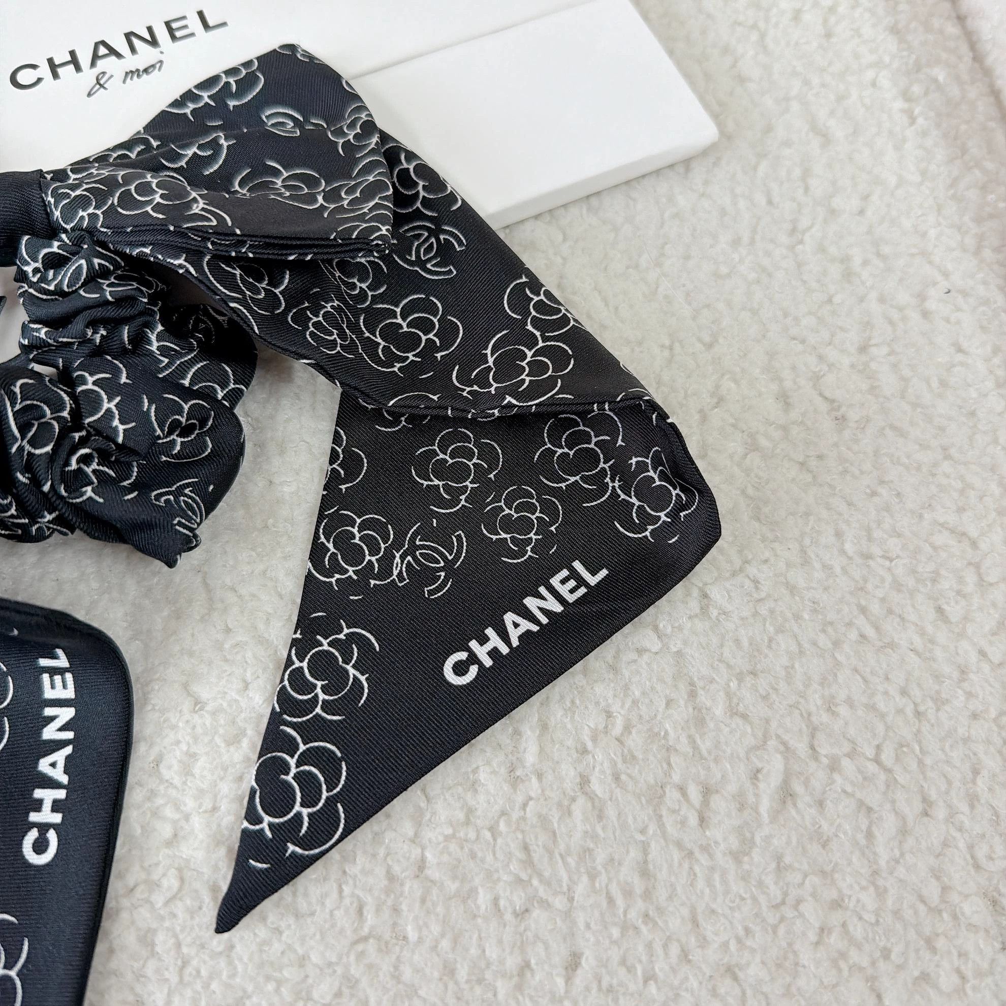 Chanel Chanel Black All-Over Camellia Hair Scrunchie 9268 Size ONE SIZE - 2 Thumbnail