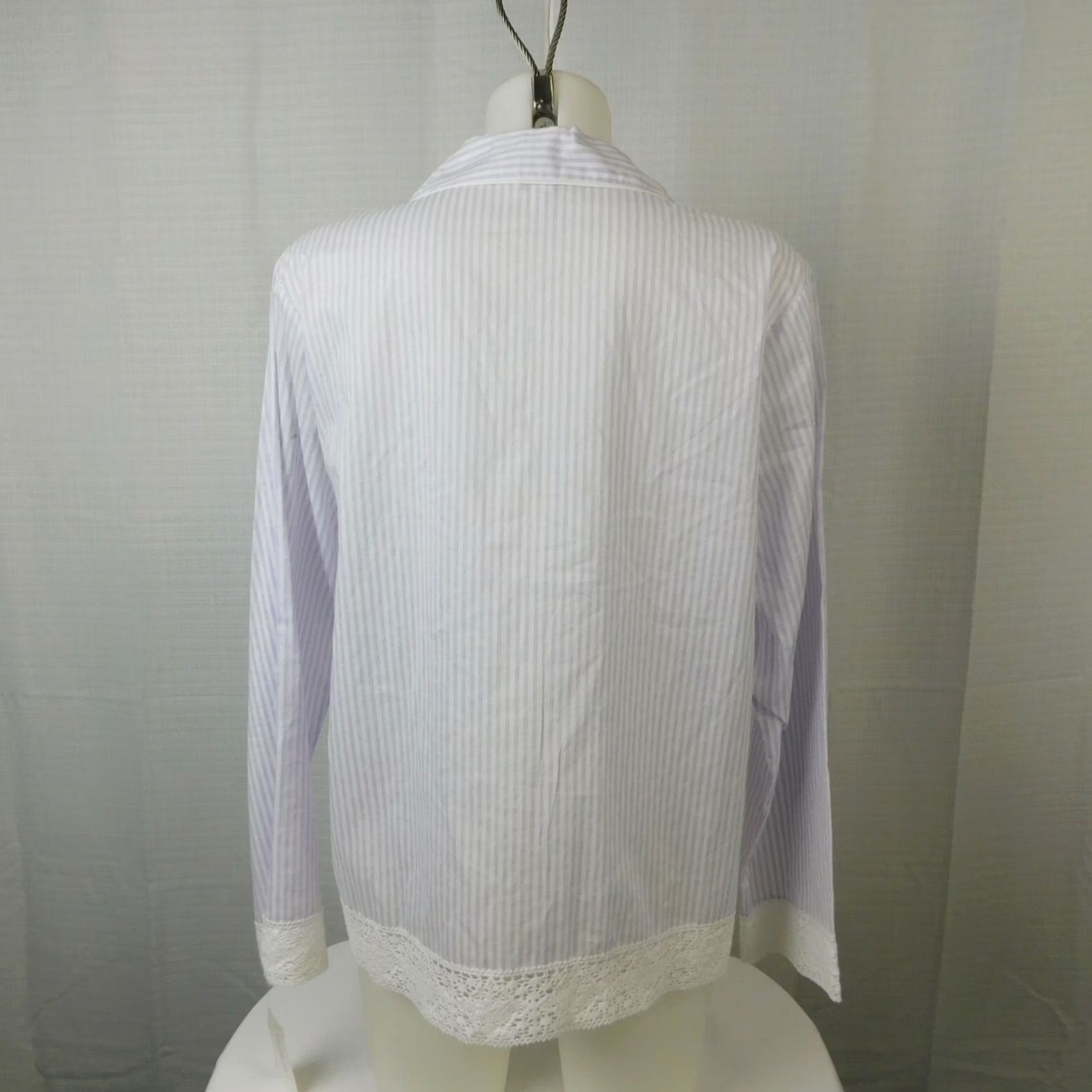 Charter Club Charter Club Pajama Top Notch Collar Lace Trim Cotton Lavender Stripe 2XL Womens Strap Long Sleeve Buttoned Knit Mockneck? Size XXL / US 16-18 / IT 52-54 - 3 Thumbnail