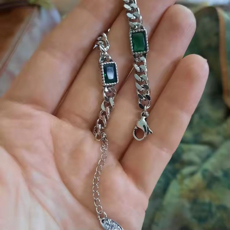Jewelry Retro Green Stone Chain Bracelet Size ONE SIZE - 4 Thumbnail