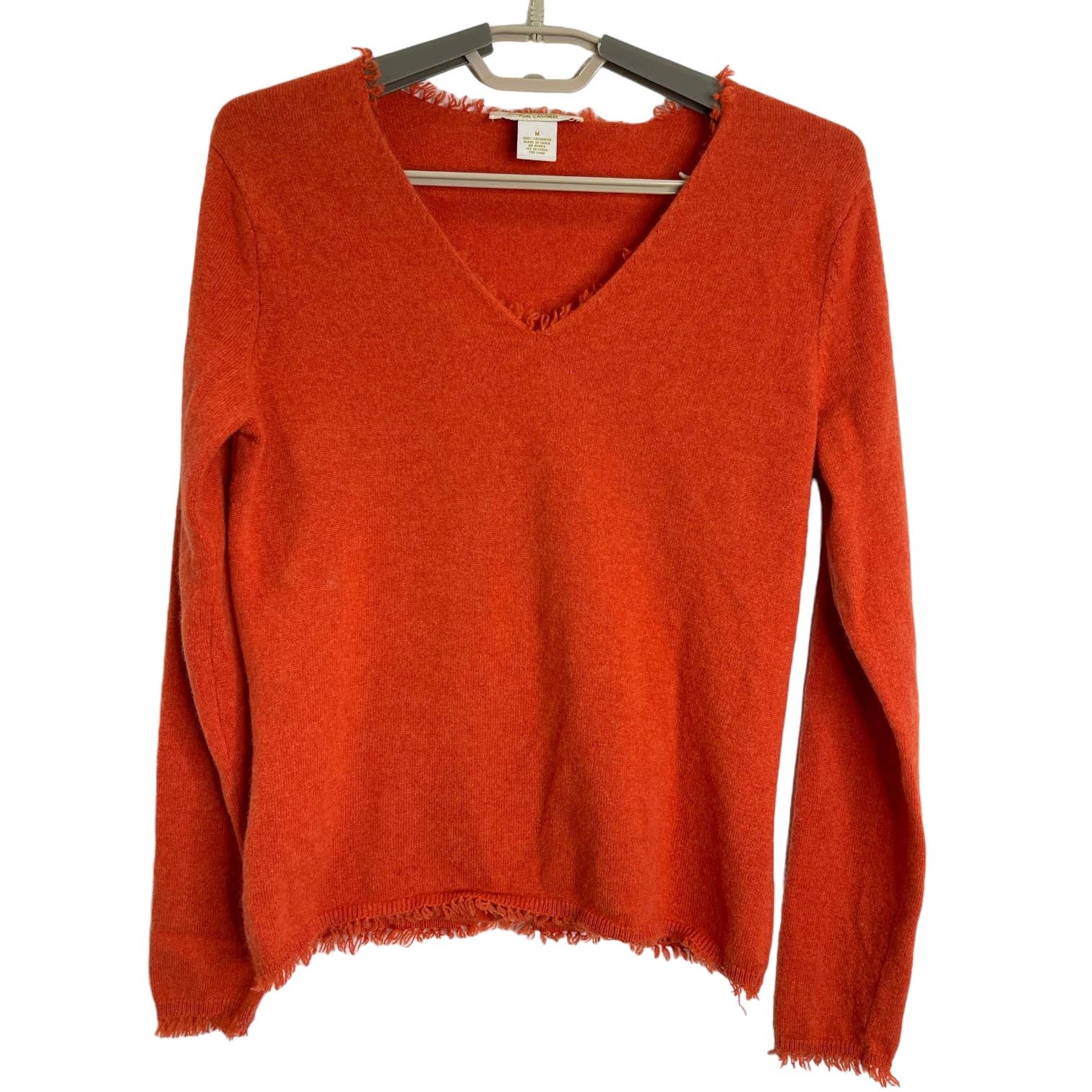 Other Peck & Peck 100% Cashmere V Neck Sweater Orange Fringe M/S Size S / US 4 / IT 40 - 1 Thumbnail