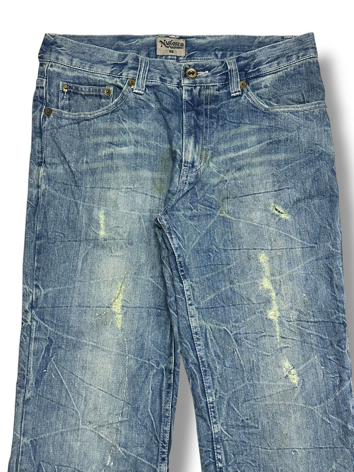 Japanese Brand Nylaus Vintage Distressed With Baggy Wideleg & Thunder Wash Size US 33 - 4 Thumbnail