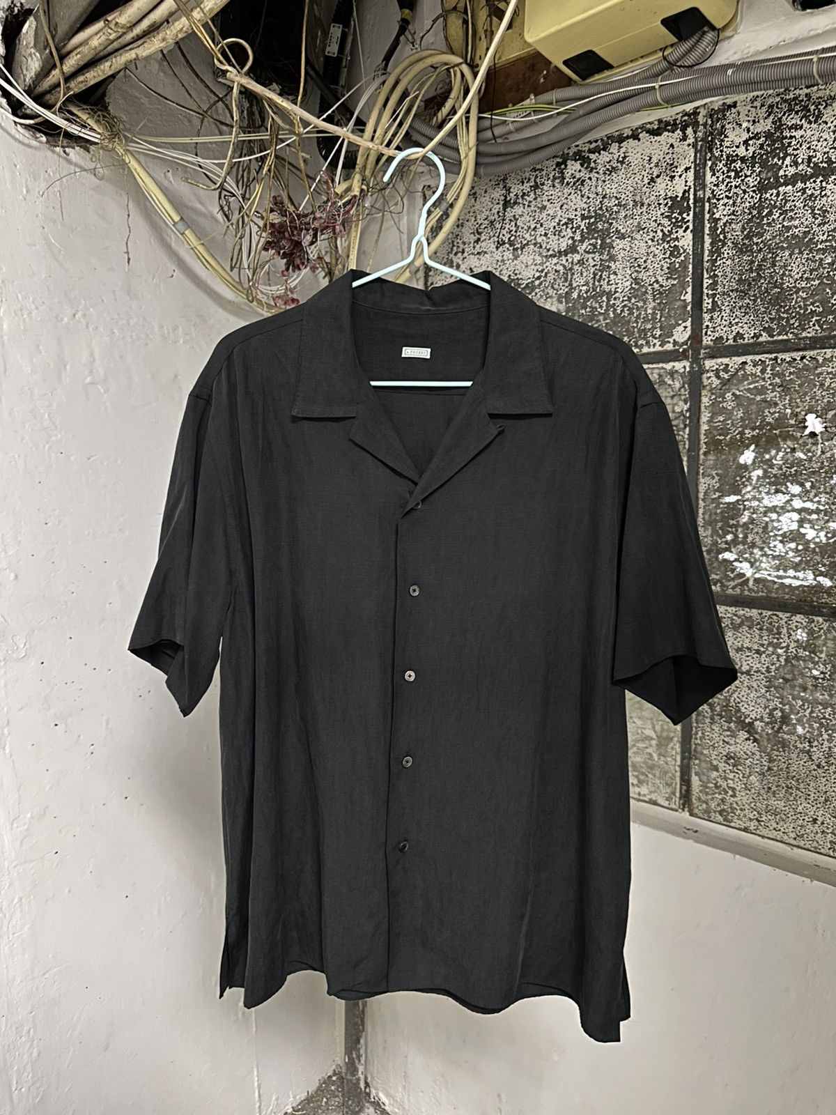 A. Presse silk linen open collar short