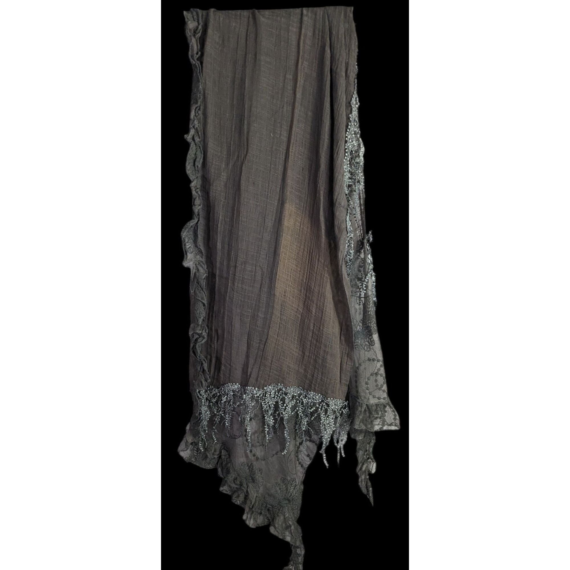 Other Victorian-Inspired Vintage Whimsygoth Gray Scarf With Lace D Size ONE SIZE - 4 Thumbnail