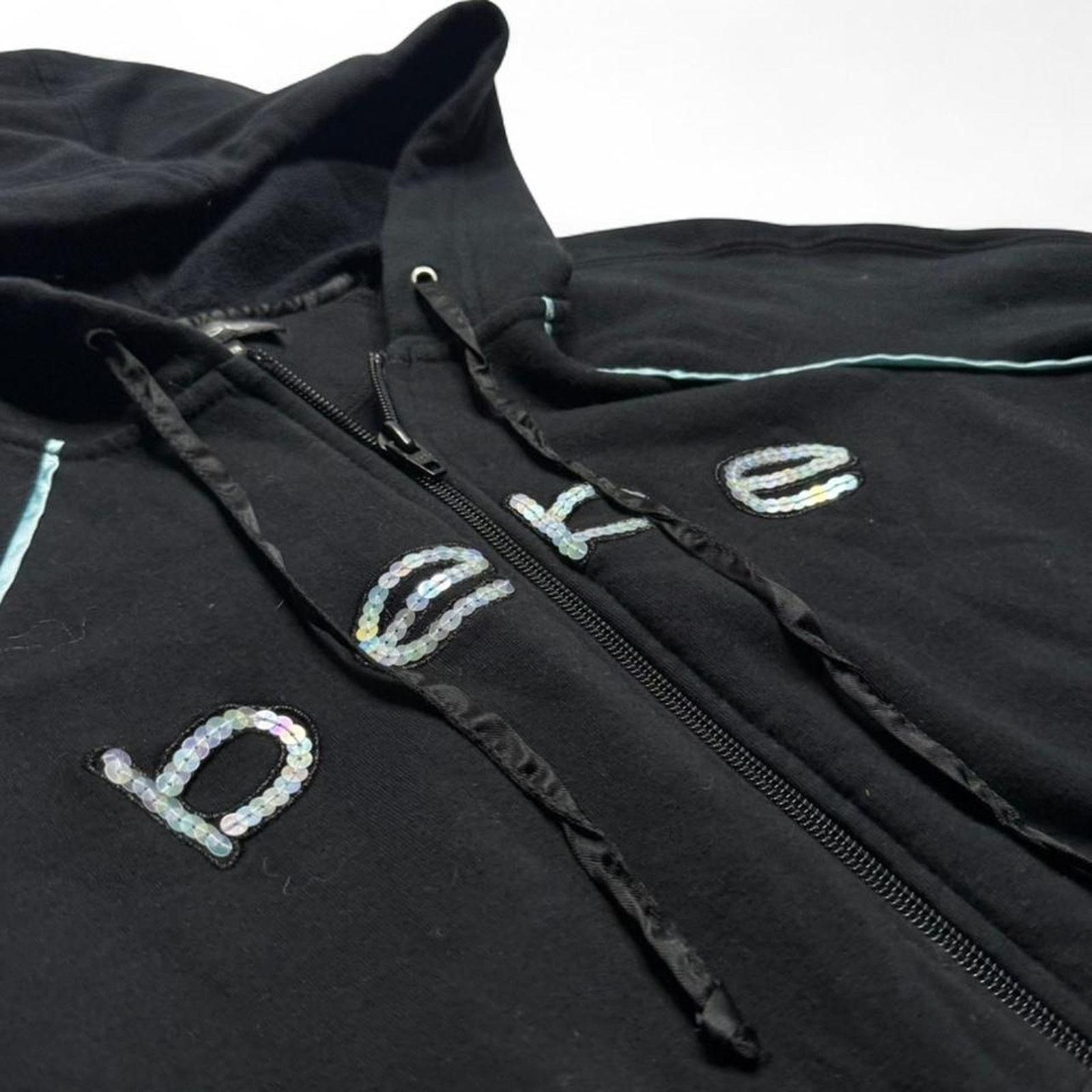Bebe Black Bebe zip up hoodie with white piping women size large Size L / US 10 / IT 46 - 3 Thumbnail