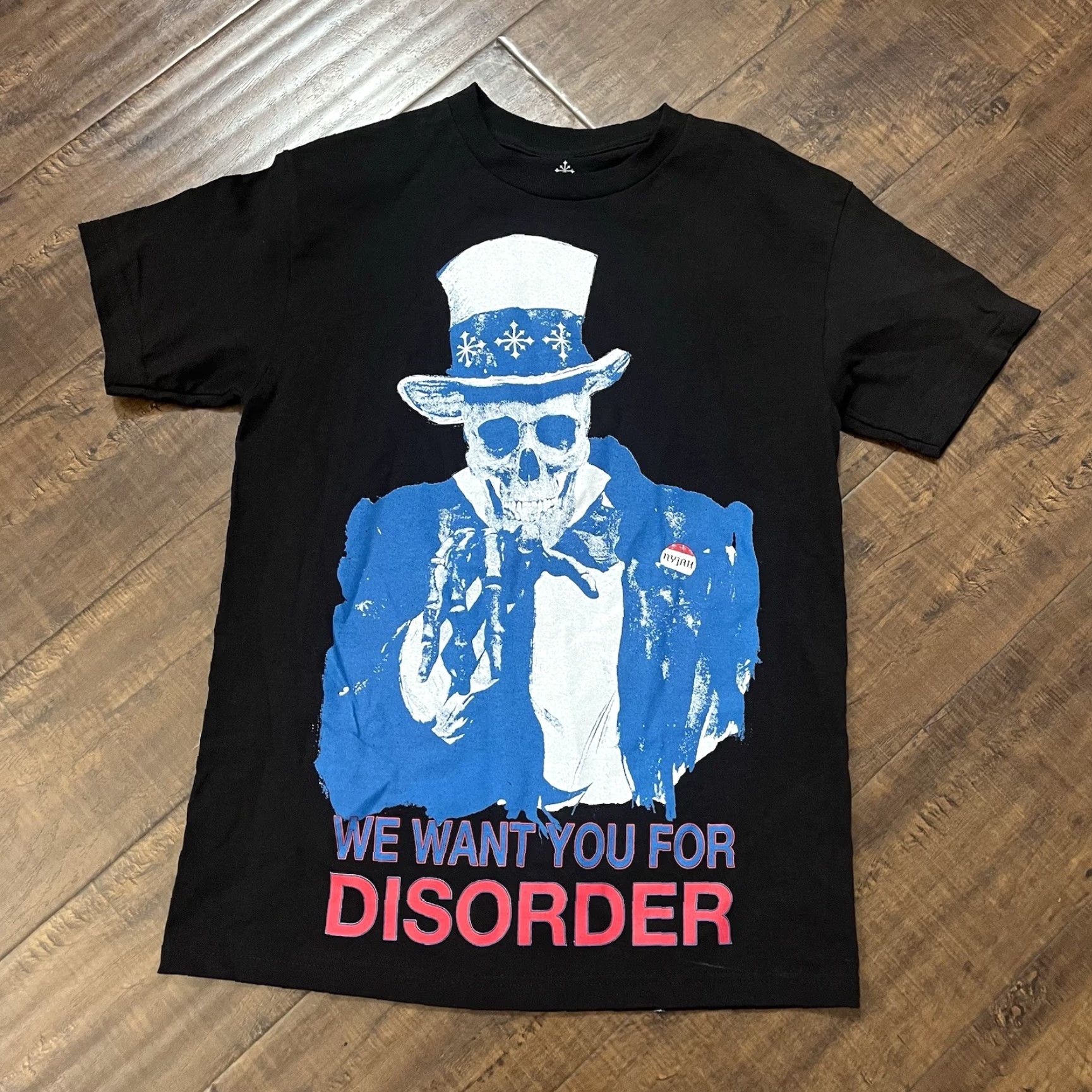 Vintage DISORDER SKATEBOARDS Graphic T-Shirt Mens Medium Black Nyjah Huston Skate Shirt Crew Neck Short Sleeve White/Black Accent Logo 90s / 2000s Style Men Size US M / EU 48-50 / 2 - 2 Thumbnail