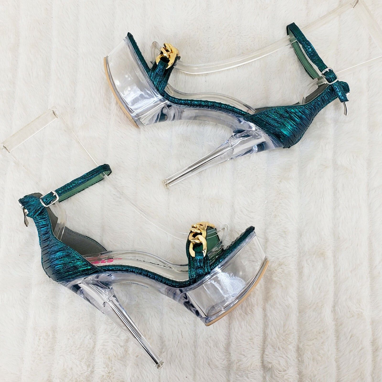 Other Voltaire Shimmery Green Closed Back Clear Platform High Heel Size US 9 / IT 39 - 1 Thumbnail