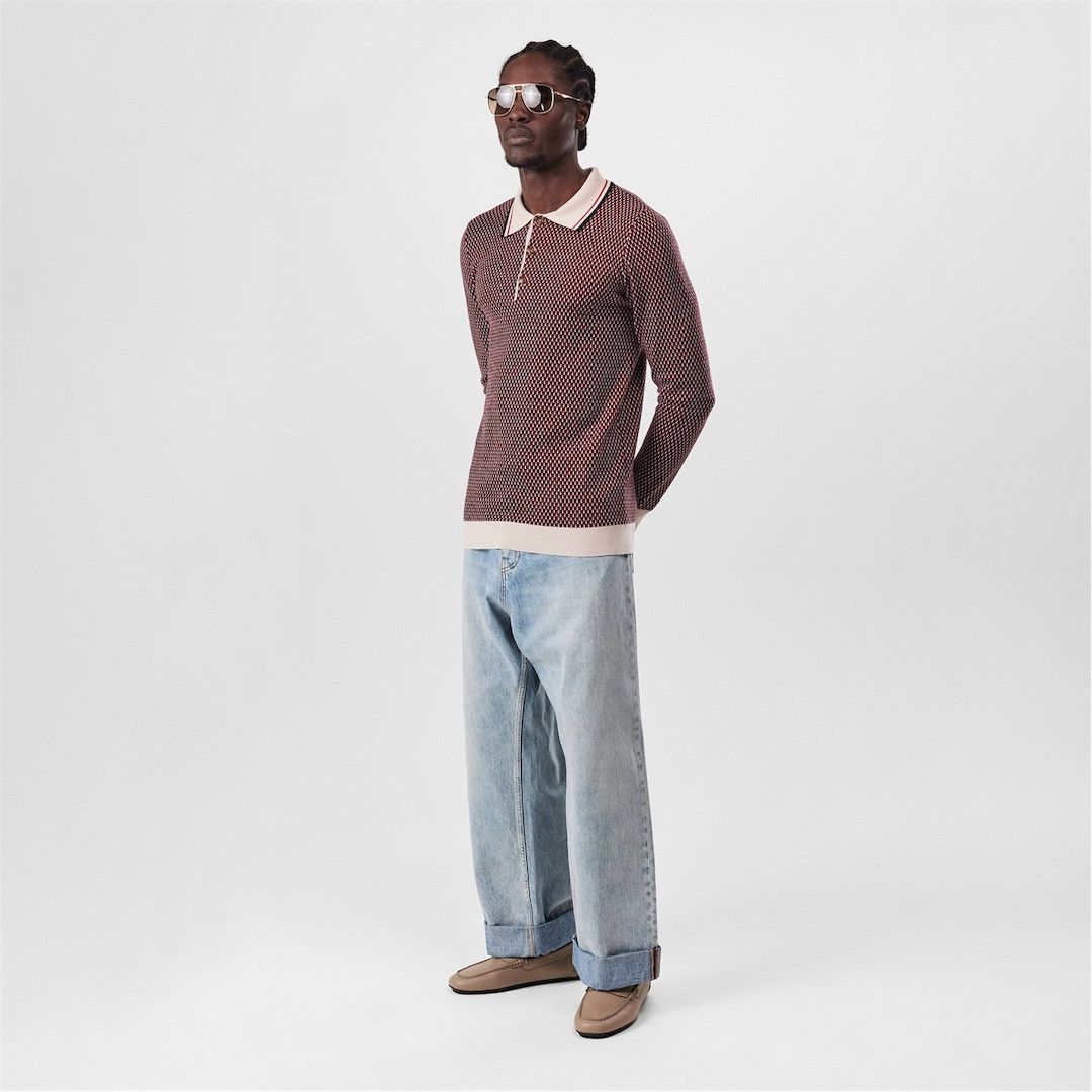 Valentino o1g2r1mq0526 Knitted Polo Shirt in Red/Beige Size US M / EU 48-50 / 2 - 6 Thumbnail