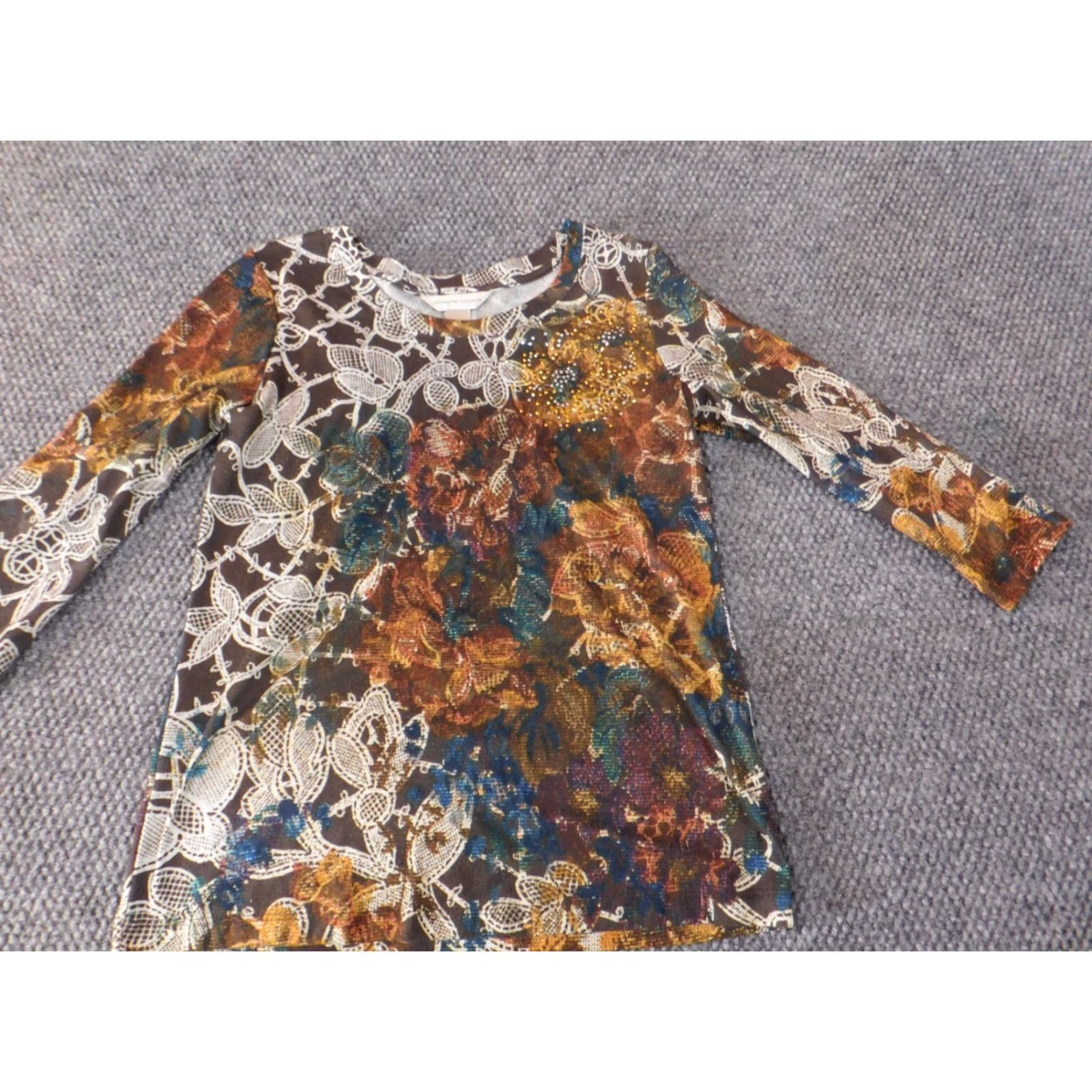 Vintage CJ Top Womens Blouse Small Brown Floral Stretch Long Sleeve Round Neck Casual Shirt Size S / US 4 / IT 40 - 5 Thumbnail