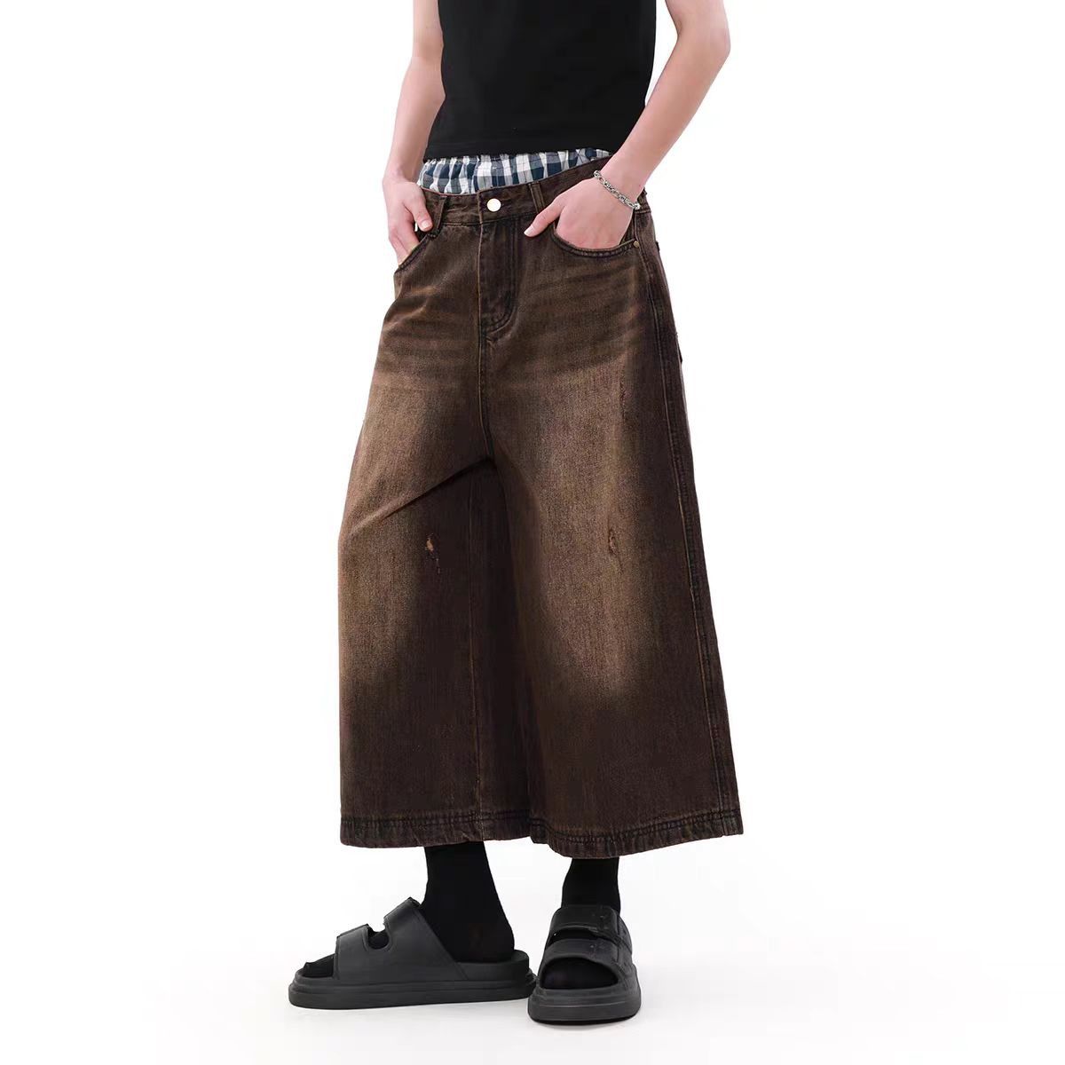 Japanese Brand × Vintage High Street Worn Rust Colour Washed Denim Shorts Size US 32 / EU 48 - 1 Thumbnail