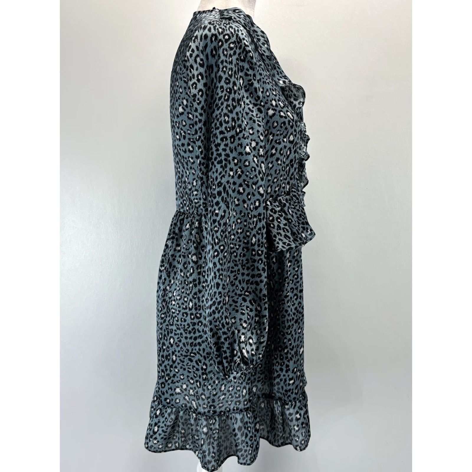 Zara NEW! Zara Ruffled Animal Print Mini Dress Sz X-Small Blue Long Sleeve Size XS / US 0-2 / IT 36-38 - 4 Thumbnail