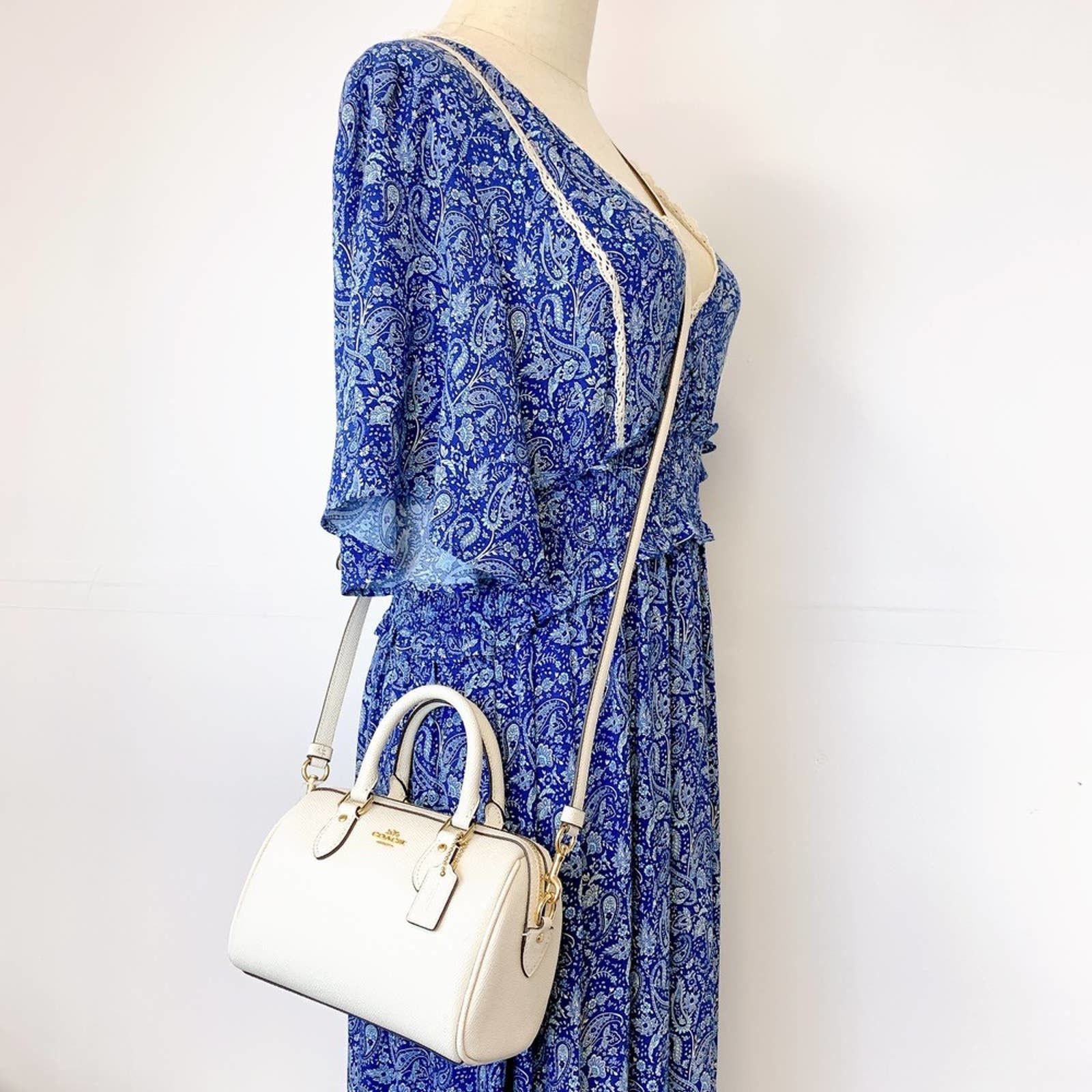 image of Coach Ch157 Mini Rowan Crossbody In Crossgrain Leather in Cream, Women's