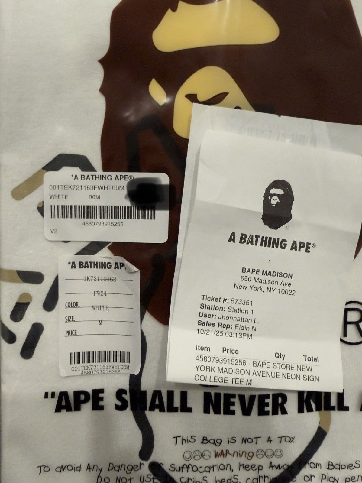 Bape BAPE Madison Avenue NYC store exclusive college tee Size US M / EU 48-50 / 2 - 6 Thumbnail