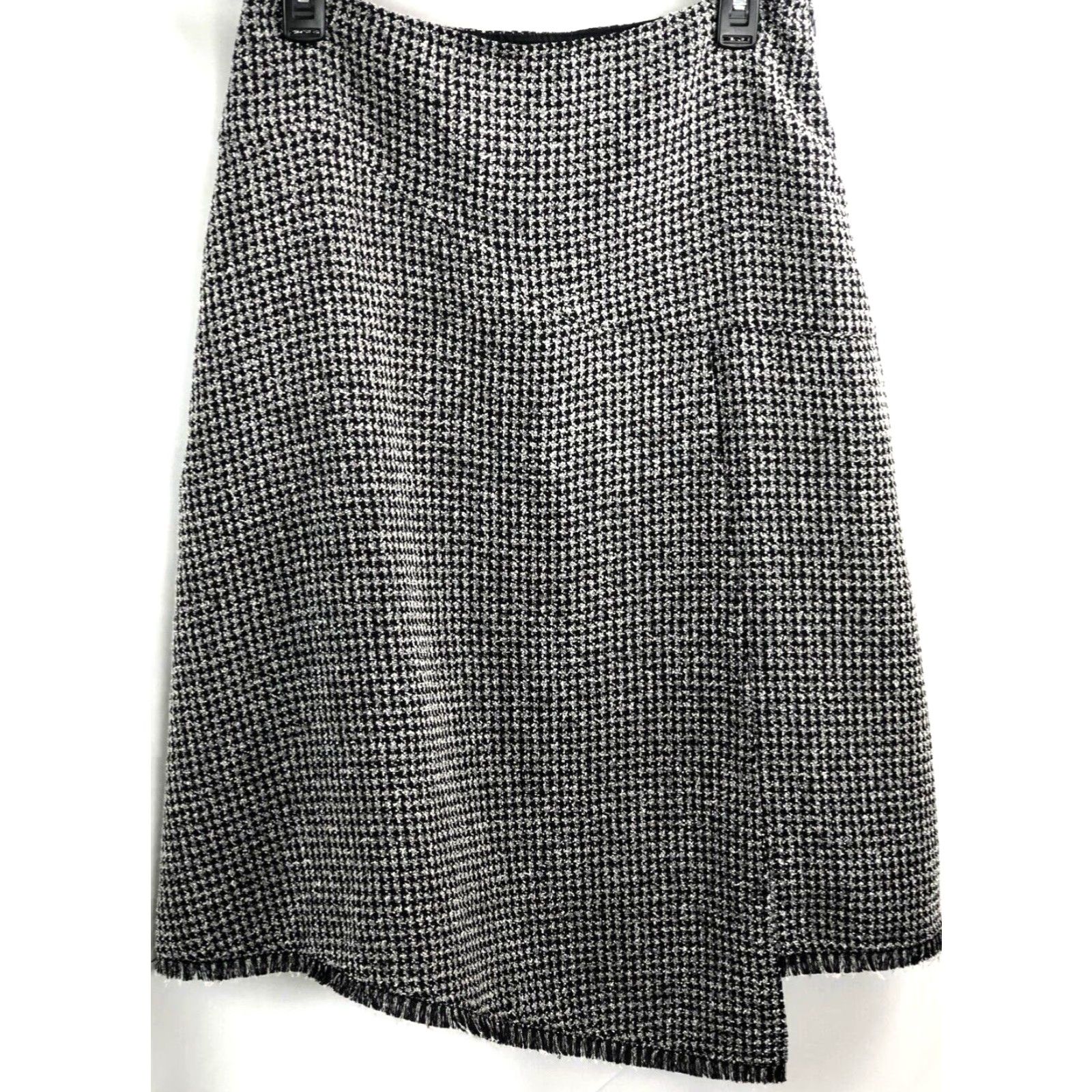 Vintage VINTAGE SC Collection Slit A-Line Skirt 10 BIK Wht Houndstooth Check Asymetrical Fringe Knee Length Black 90s Gothic Career Office Womens Size 32" / US 10 / IT 46 - 2 Thumbnail