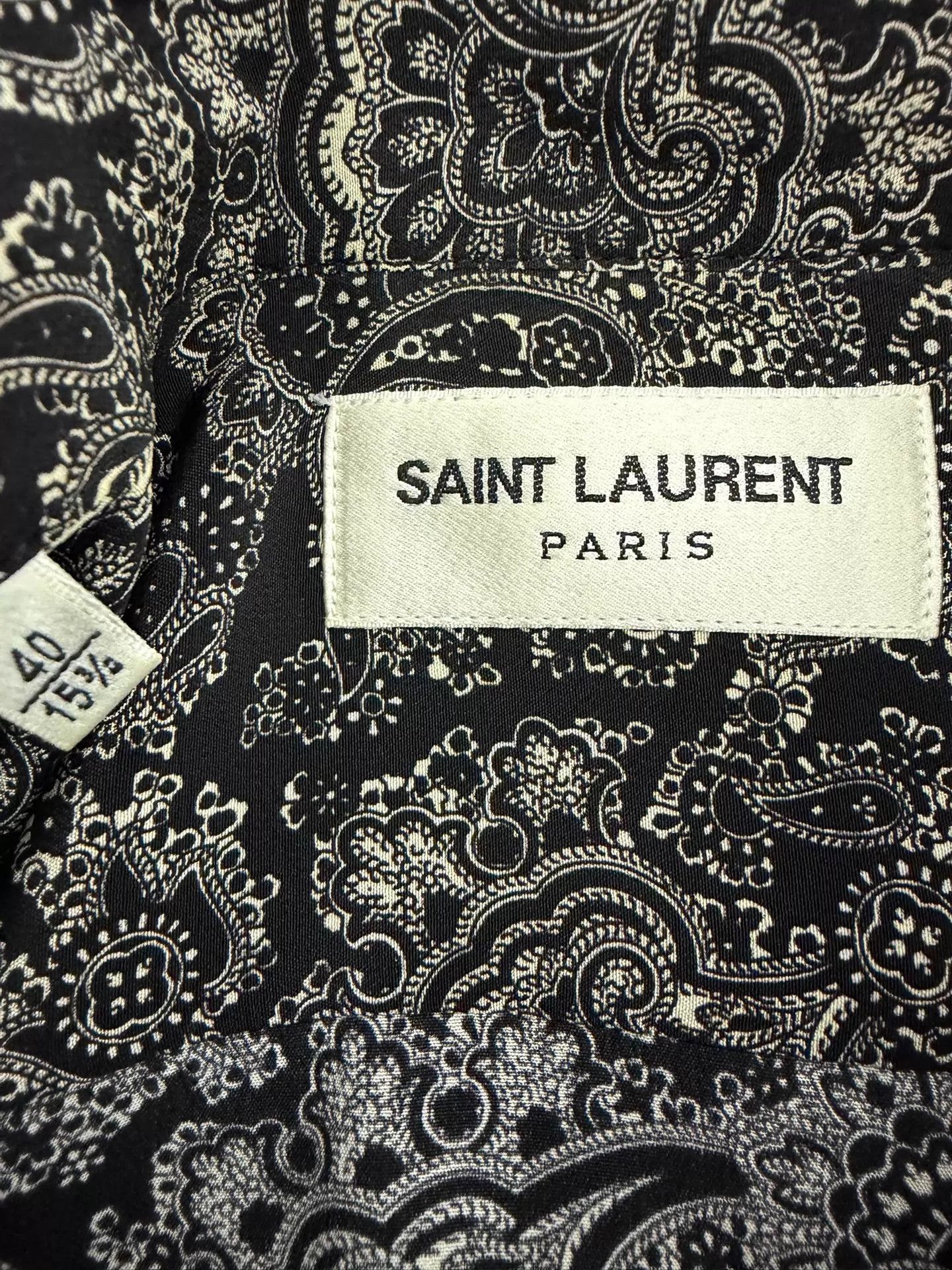 Saint Laurent Paris SLP19SS Silk Paisley 40 Black Silver Gray Oversized Shirt Size US M / EU 48-50 / 2 - 4 Thumbnail