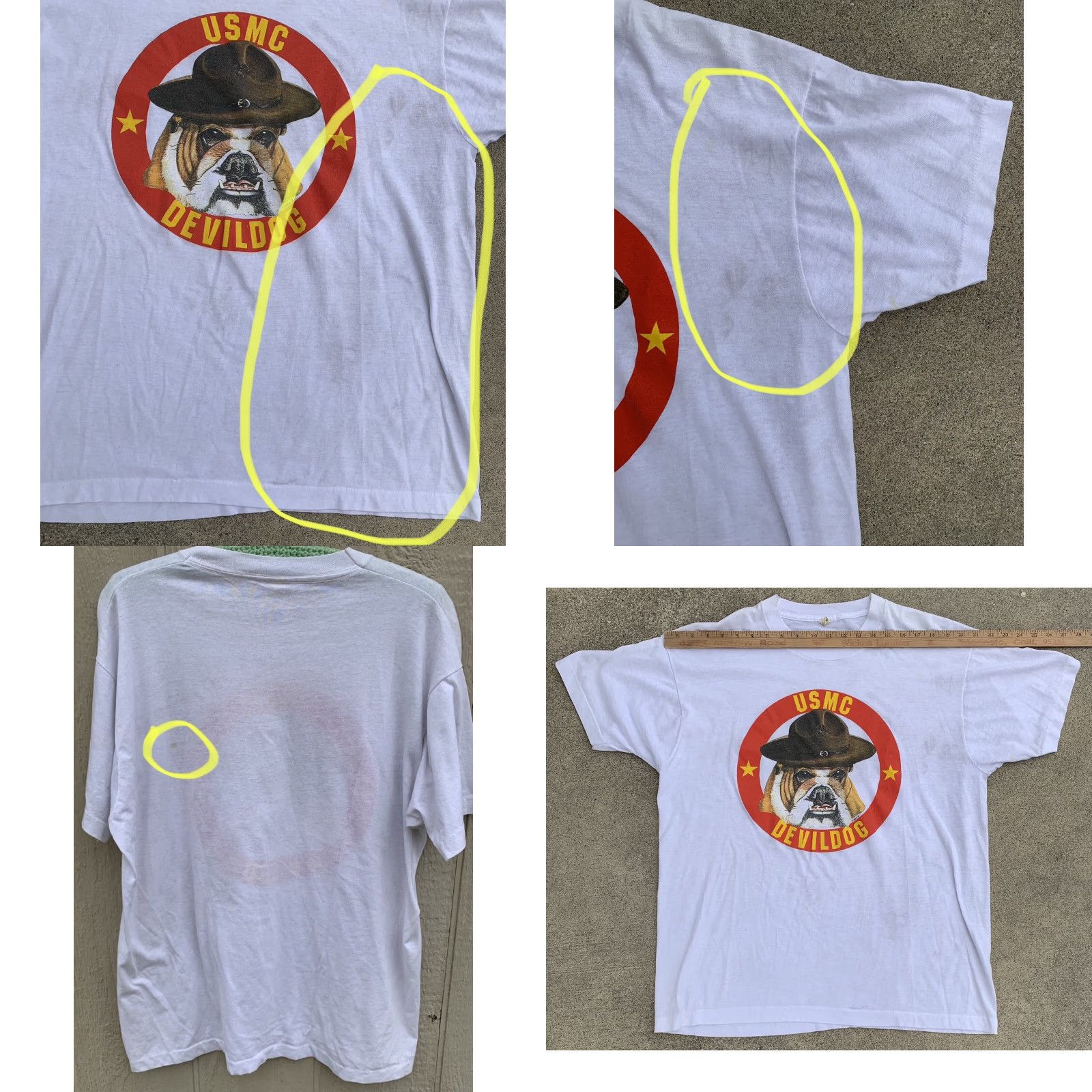 Vintage VINTAGE USMC Devildog t shirt 80s 1980s White Cotton Blend Screen Stars 2XL Mens Graphic Tee Marines Dog 88 AK C 88 A.K. Decade 1980s 1980s Size US XXL / EU 58 / 5 - 10 Thumbnail