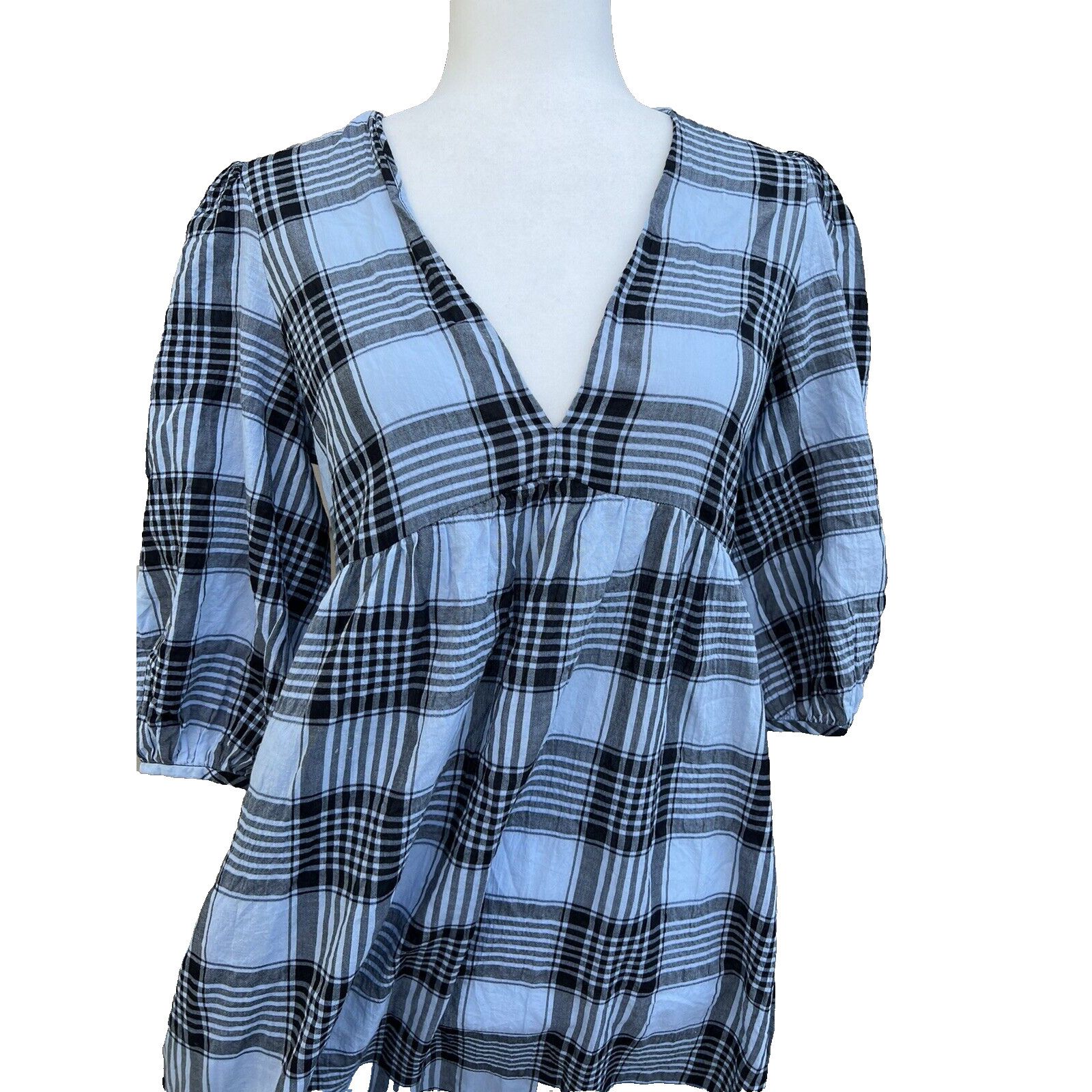 Zara Zara Plaid maxi cottage v-neck dress 3/4sleeve XS A000257 Size XS / US 0-2 / IT 36-38 - 2 Thumbnail