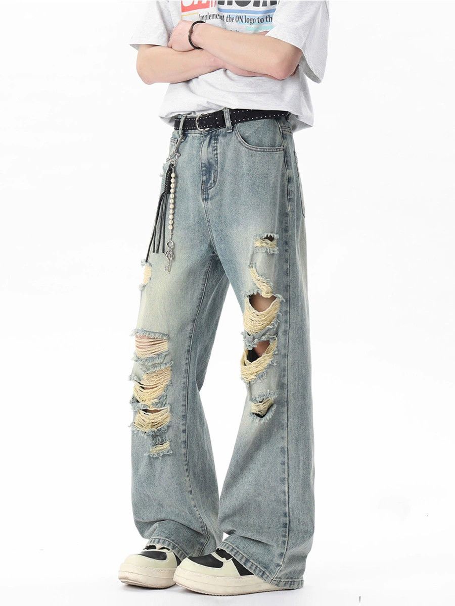 Vintage Men's trendy high street cool loose wide-leg ripped jeans Size US 32 / EU 48 - 2 Thumbnail