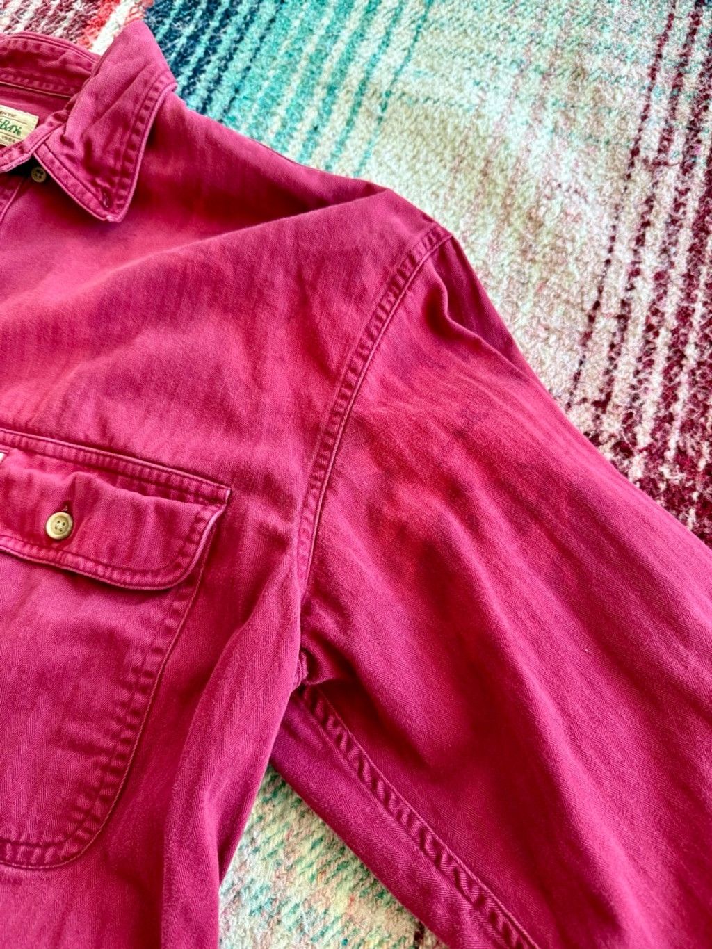St. Johns Bay 90s St. John’s Bay Red Herringbone Sun-faded Work Shirt XL Size US XL / EU 56 / 4 - 3 Thumbnail
