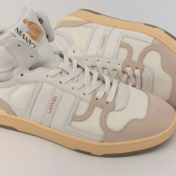 Lanvin Lanvin Curb Tennis Leather & Mesh Hi Top Sneakers -EU45 Size US 12 / EU 45 - 8 Thumbnail