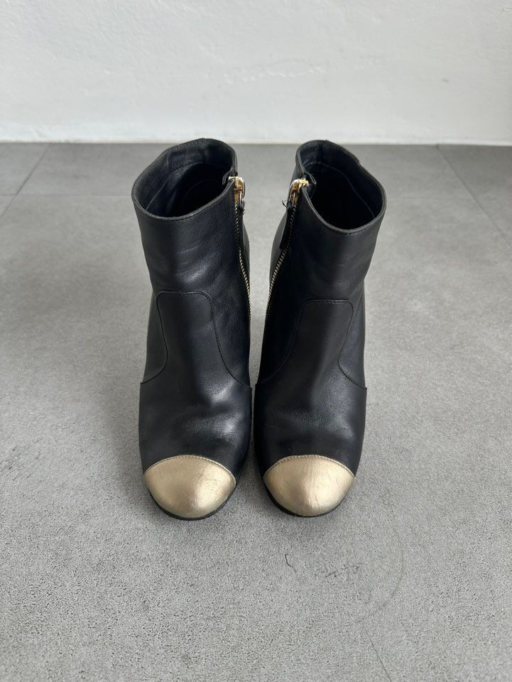 Chanel Chanel Archive CC Logo Black & Gold Cap-Toe Wedge Boots Size US 6 / IT 36 - 4 Thumbnail