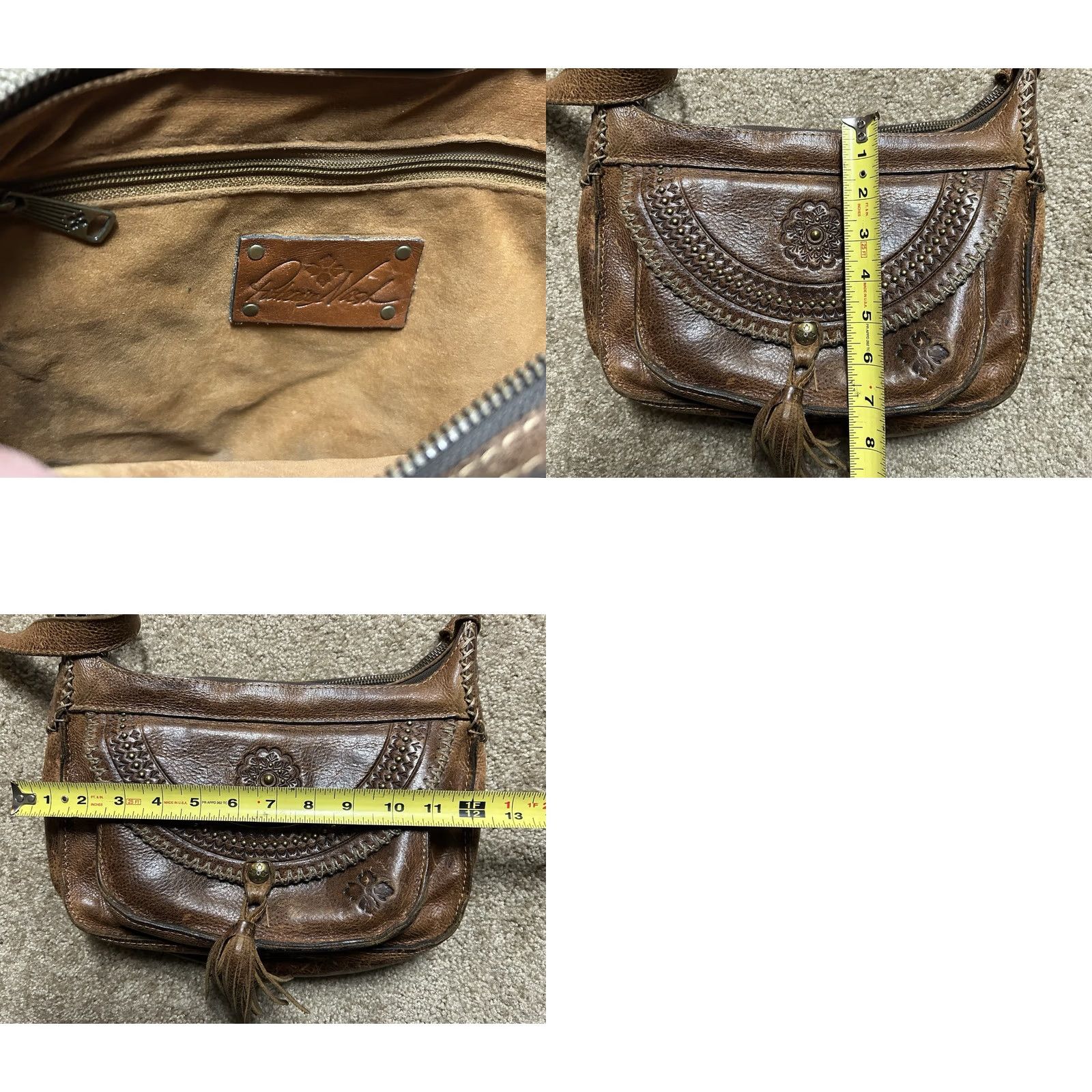 Patricia Nash Patricia Nash Camila Cognac Brown Leather Crossbody Bag Hobo Tassel Zip Women Medium Brown Studded Suede Lining Vintage No Size ONE SIZE - 8 Thumbnail