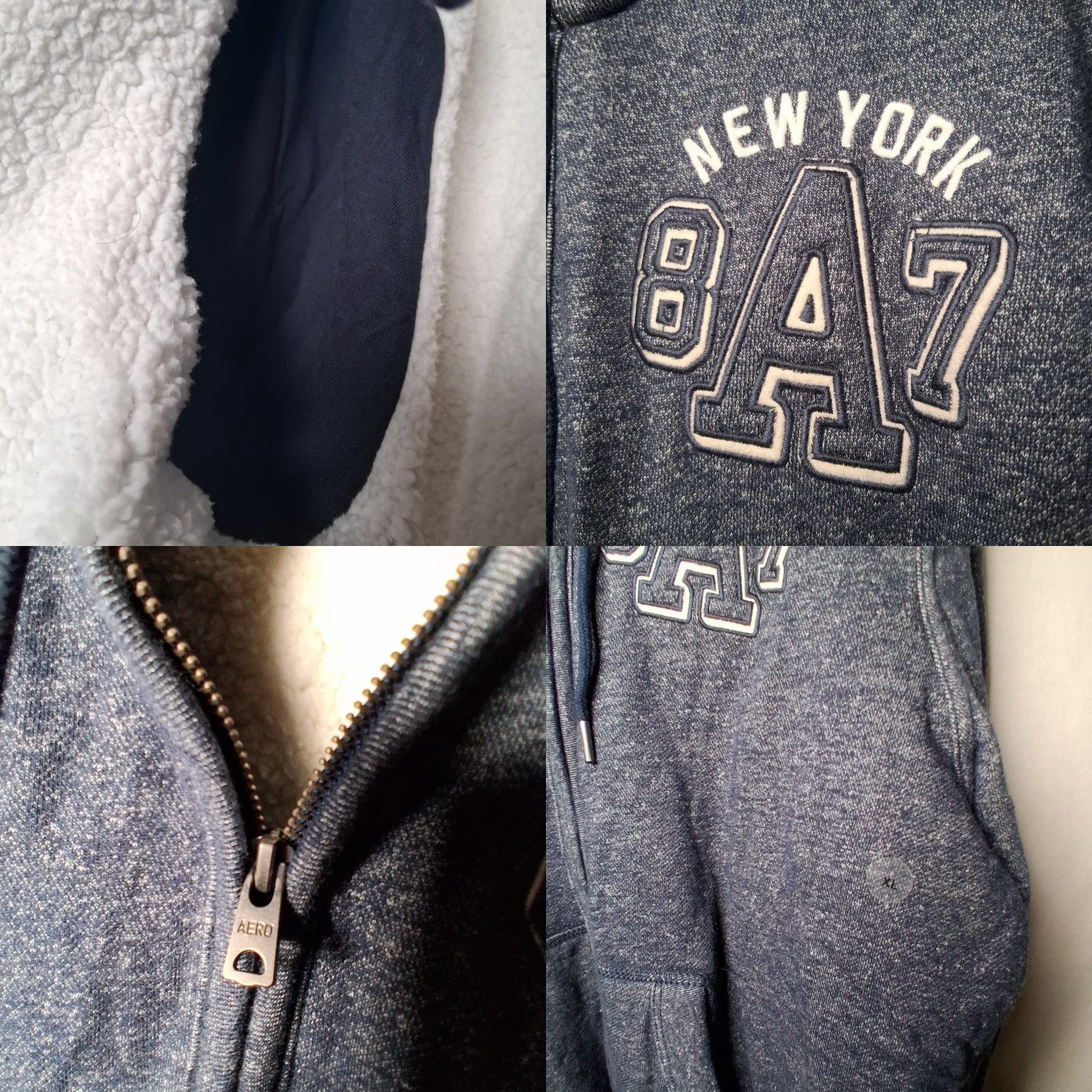 Aeropostale Aeropostale Hoodie Men XL Sherpa Lined Zip Blue New York AERO Hoodie Full Zip Pockets Embroidered Size US XL / EU 56 / 4 - 8 Thumbnail