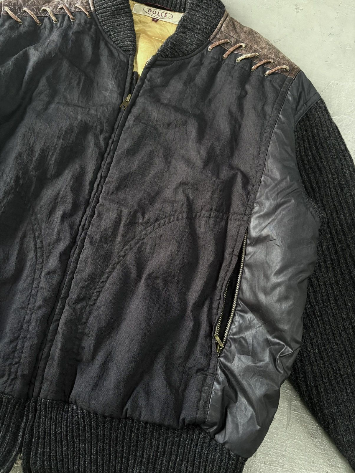 Dolce & Gabbana Vintage Dolce Inspired Lace Up Bomber Wool Leather Jacket Size US XL / EU 56 / 4 - 12 Thumbnail