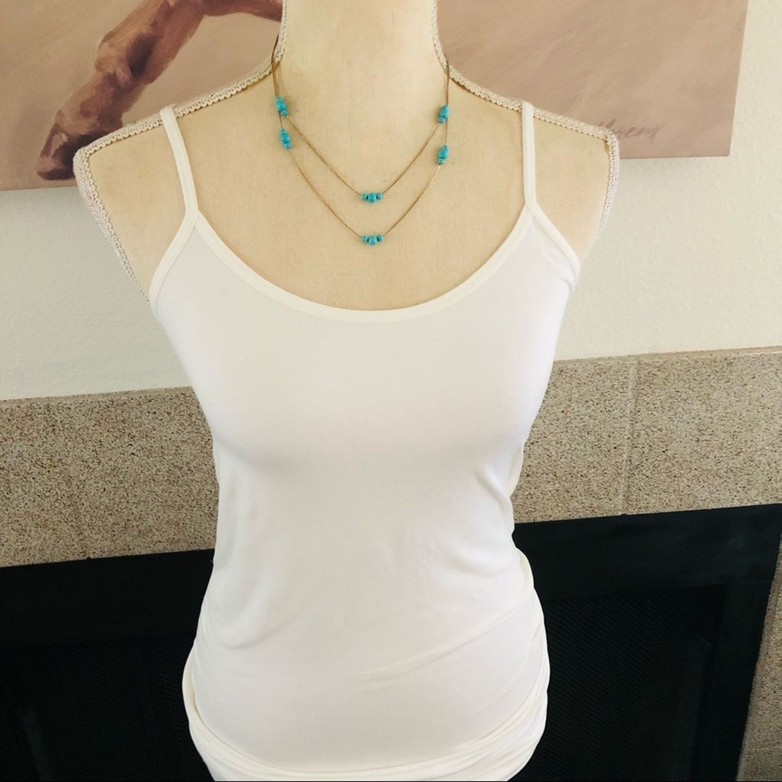 Jewelry Double strand layered faux turquoise beaded chain necklace Size ONE SIZE - 3 Thumbnail