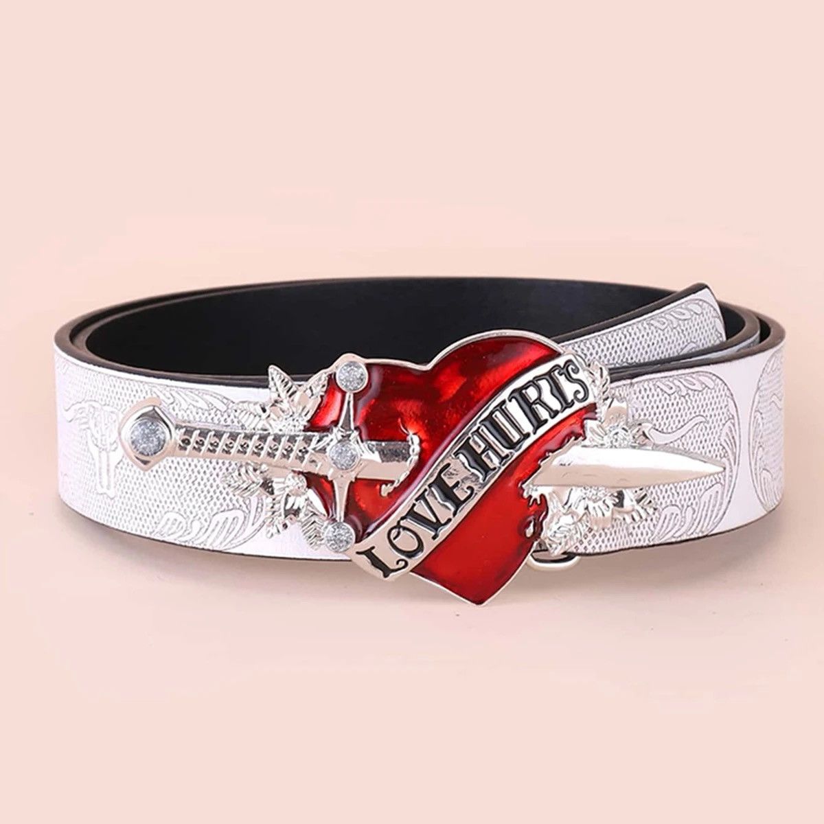 Japanese Brand × Vintage Leather Belt Red Heart Arrow Love Size ONE SIZE - 1 Thumbnail