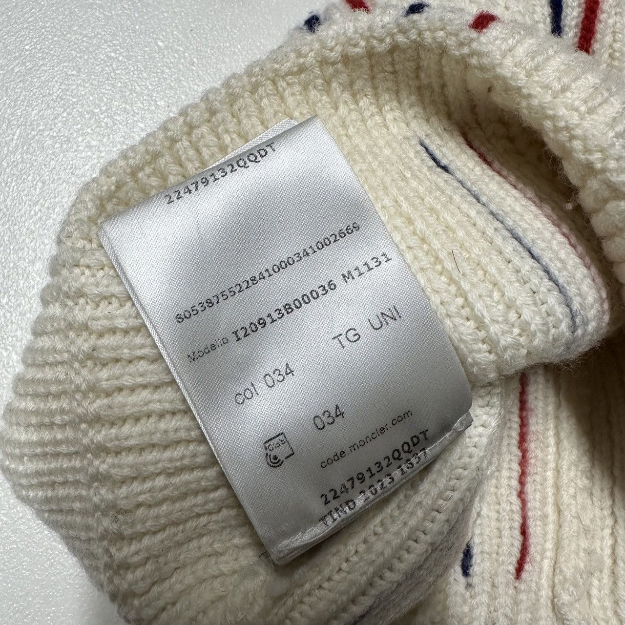 Moncler Moncler Tricolour Beanie Cream white mens Knit Hat Size ONE SIZE - 13 Thumbnail