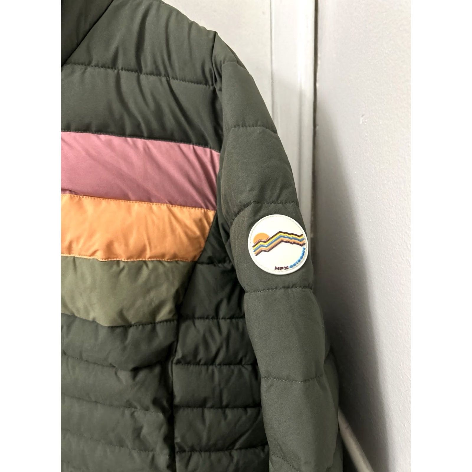 Vintage HFX Outdoors Puffer Jacket Womens XL Green Retro Stripe Hooded Water Resistant Size XL / US 12-14 / IT 48-50 - 5 Thumbnail
