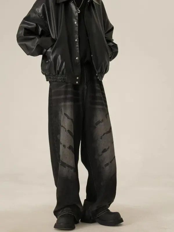 VIBE Retro Street Wash Black Cracked Micro Flared Jeans Size US 34 / EU 50 - 8 Thumbnail