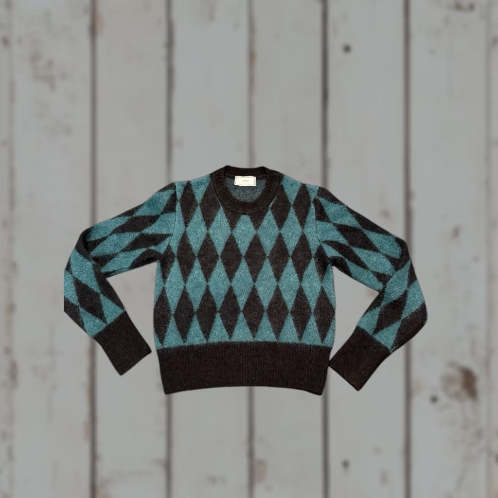 Vintage AMI Paris Alexandre Mattiussi Jumper M Teal Black Diamond Print Mohair Blend Womens Size M / US 6-8 / IT 42-44 - 1 Thumbnail